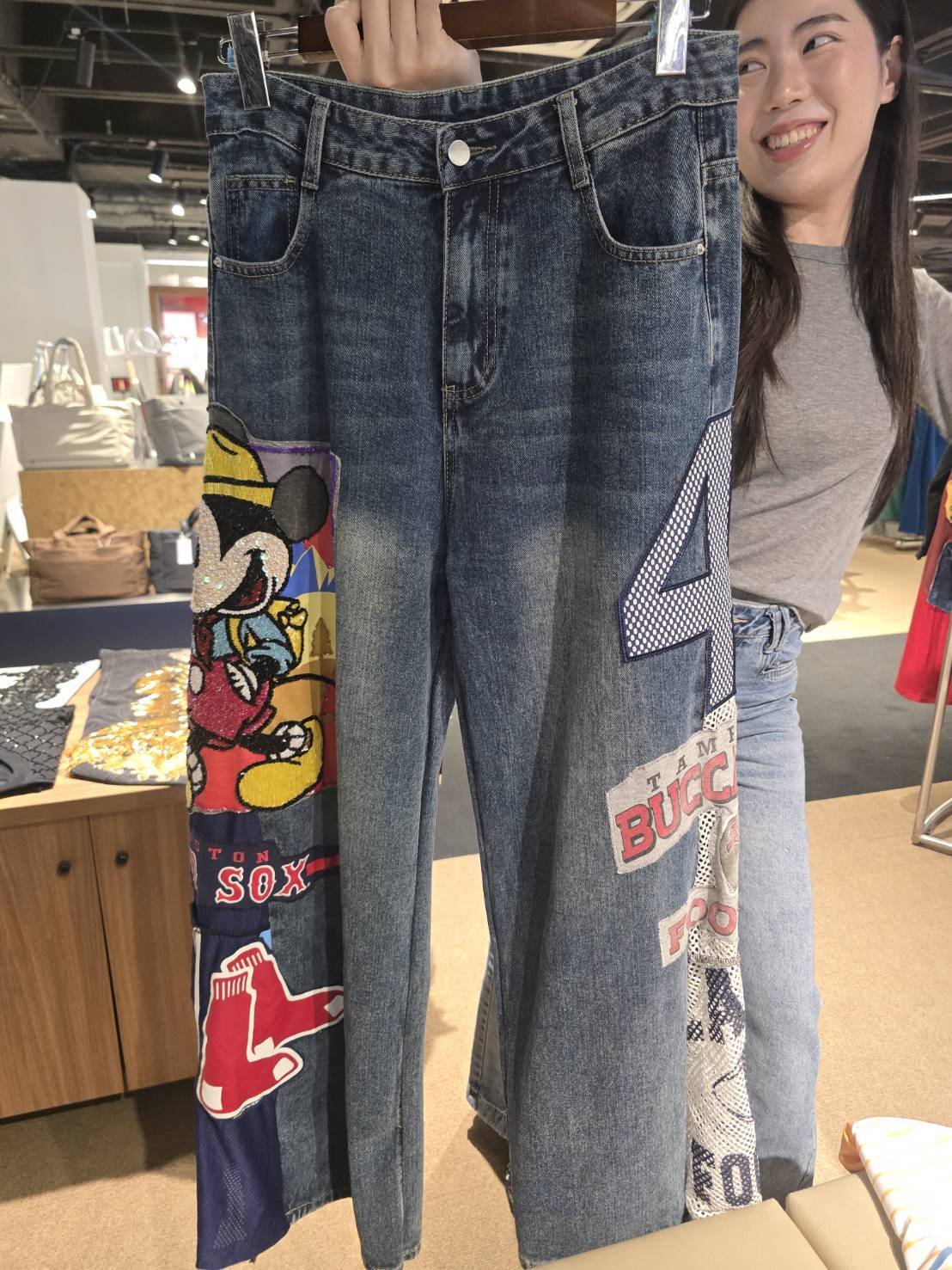 3434D DENIM STREETWEAR, DENIM JEANS, RELAXED FIT, WITH PATCHWORK GRAPHICS