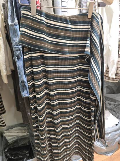 3784D BROWN GREEN CASUAL, RIBBED, STRIPED TOP, RELAXED FIT, WITH TIE WAIST DETAIL