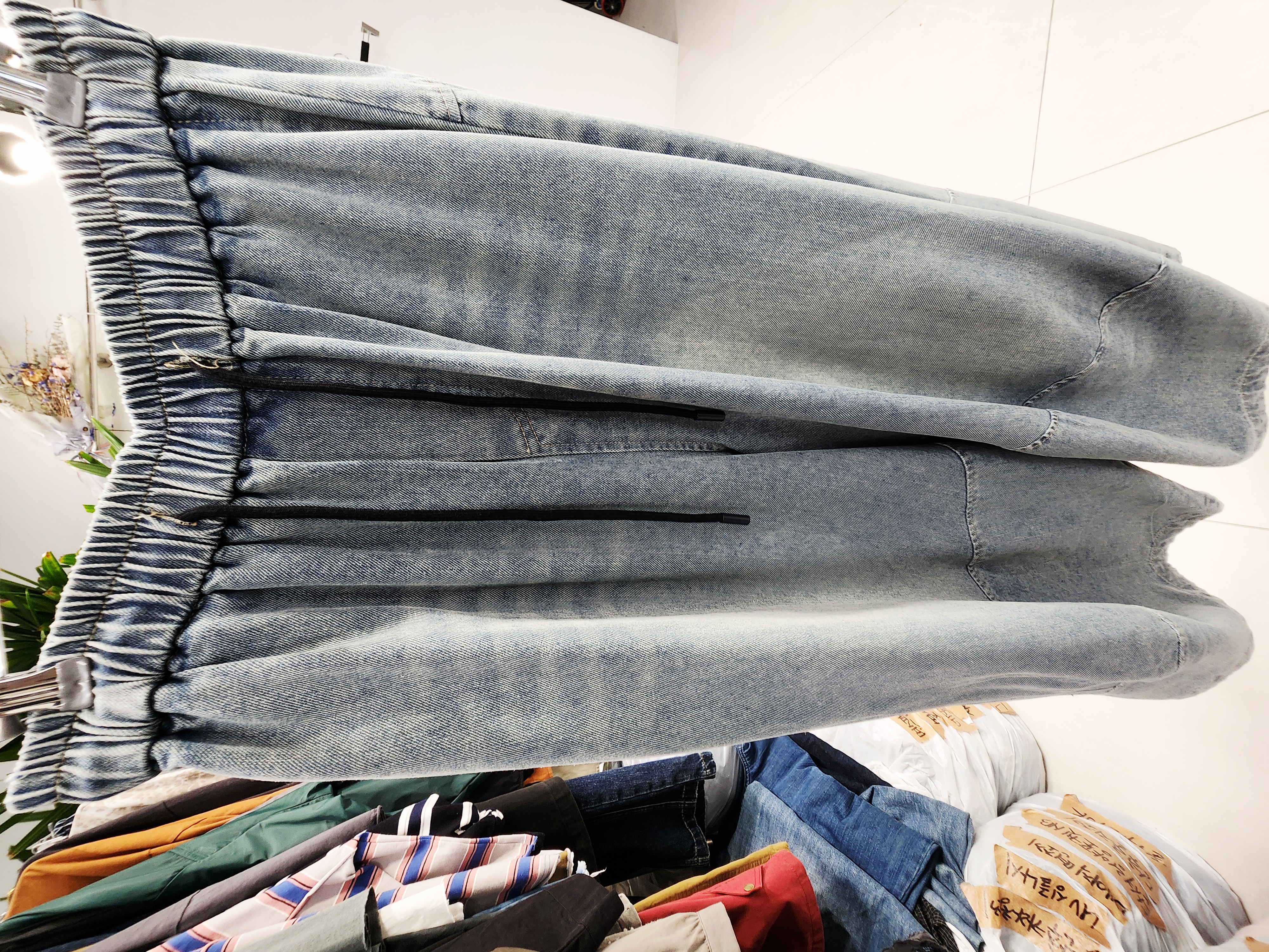 8813K LIGHT BLUE CASUAL, DENIM TROUSERS, RELAXED FIT, with ELASTIC WAISTBAND