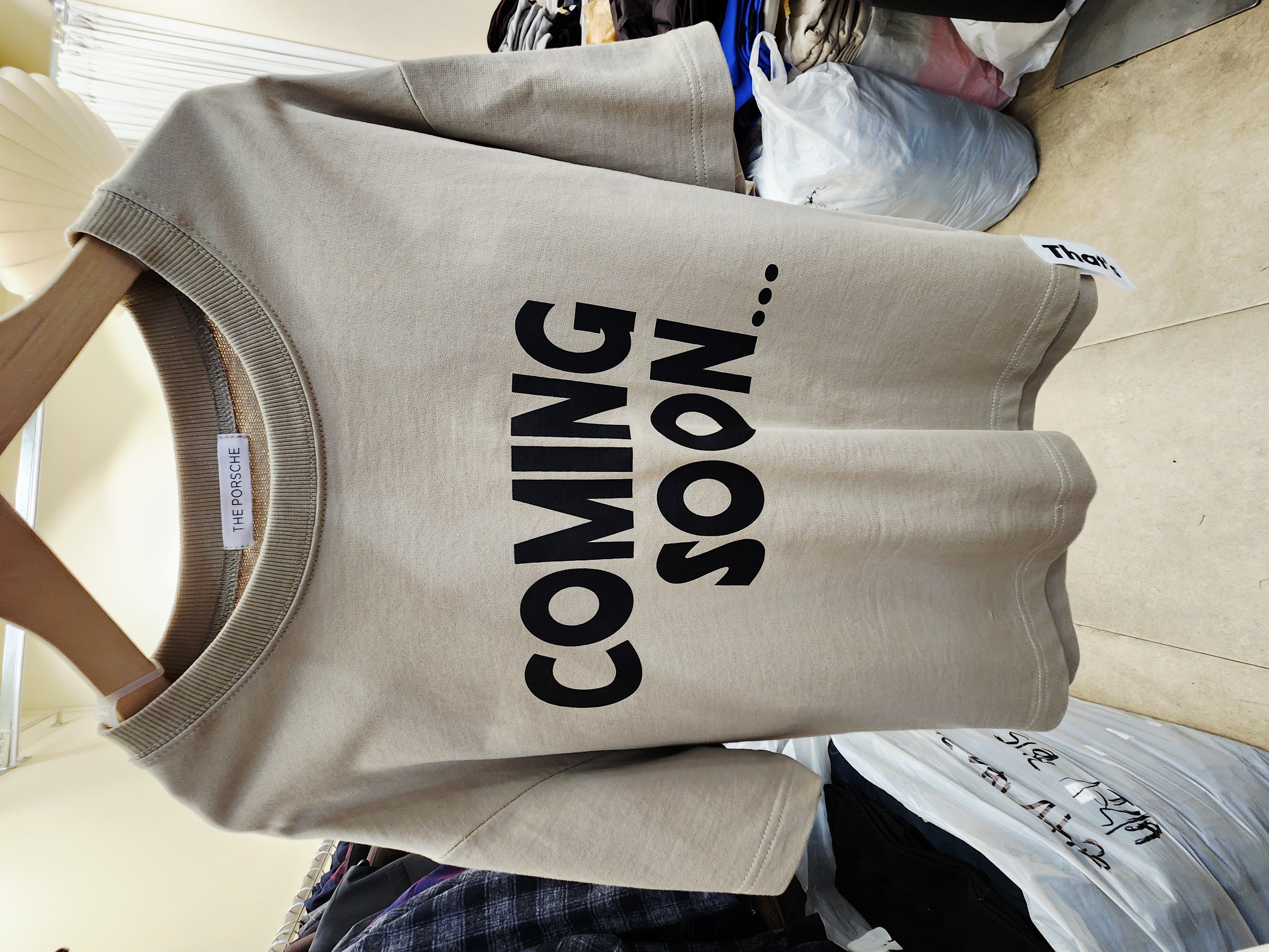 1053T BEIGE TEE WITH CREW NECK AND SLOGAN PRINT