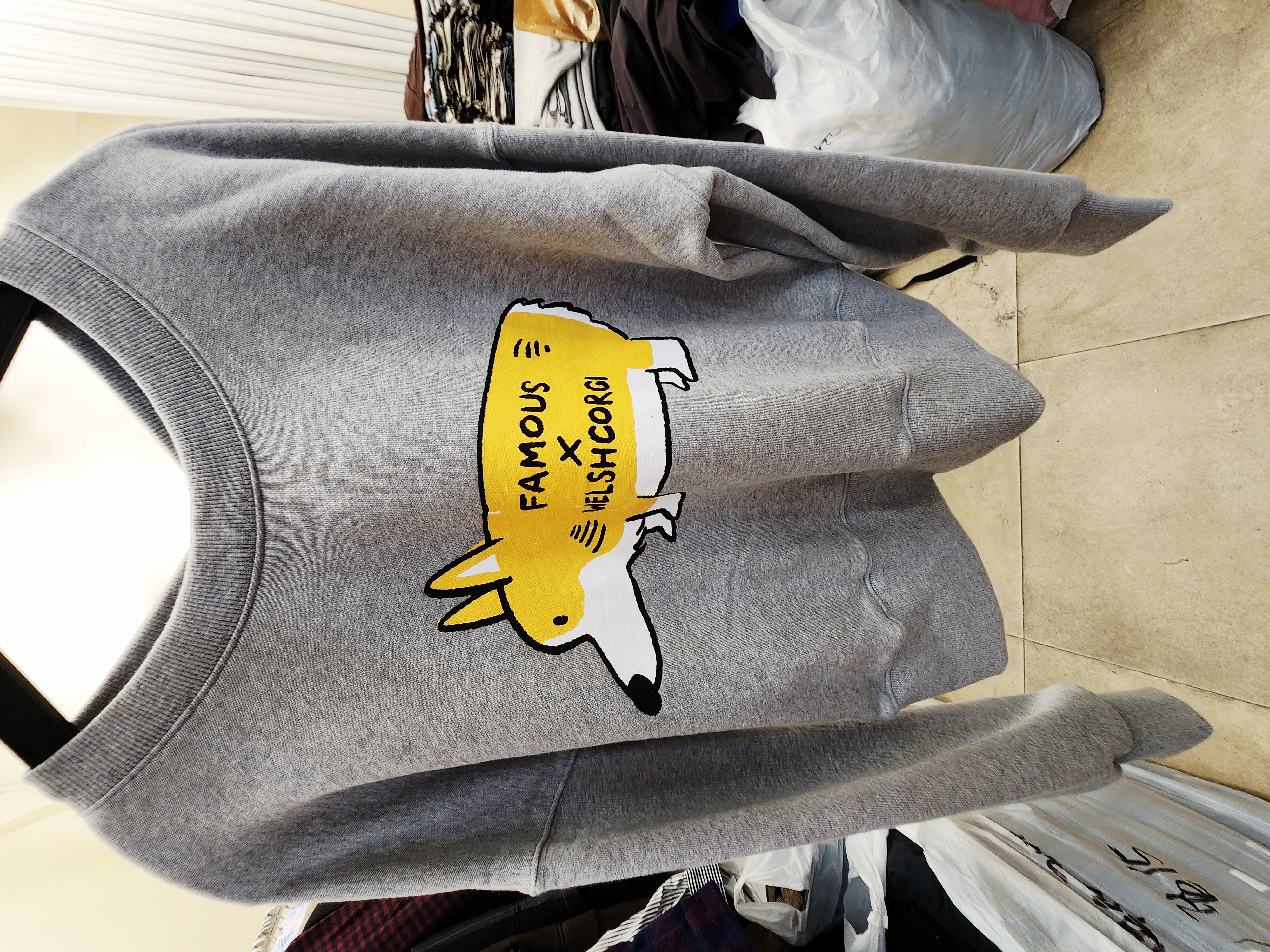 1078T LIGHT GRAY SWEATER WITH WELSH CORGI GRAPHIC PRINT