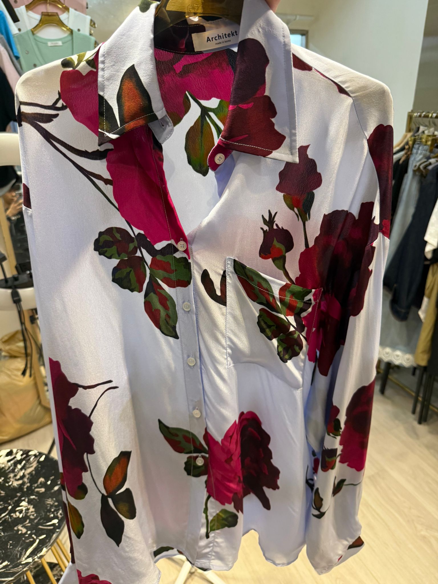 4757S LIGHT BLUE ELEGANT, FLORAL BLOUSE, RELAXED FIT, with LARGE FLORAL PRINT