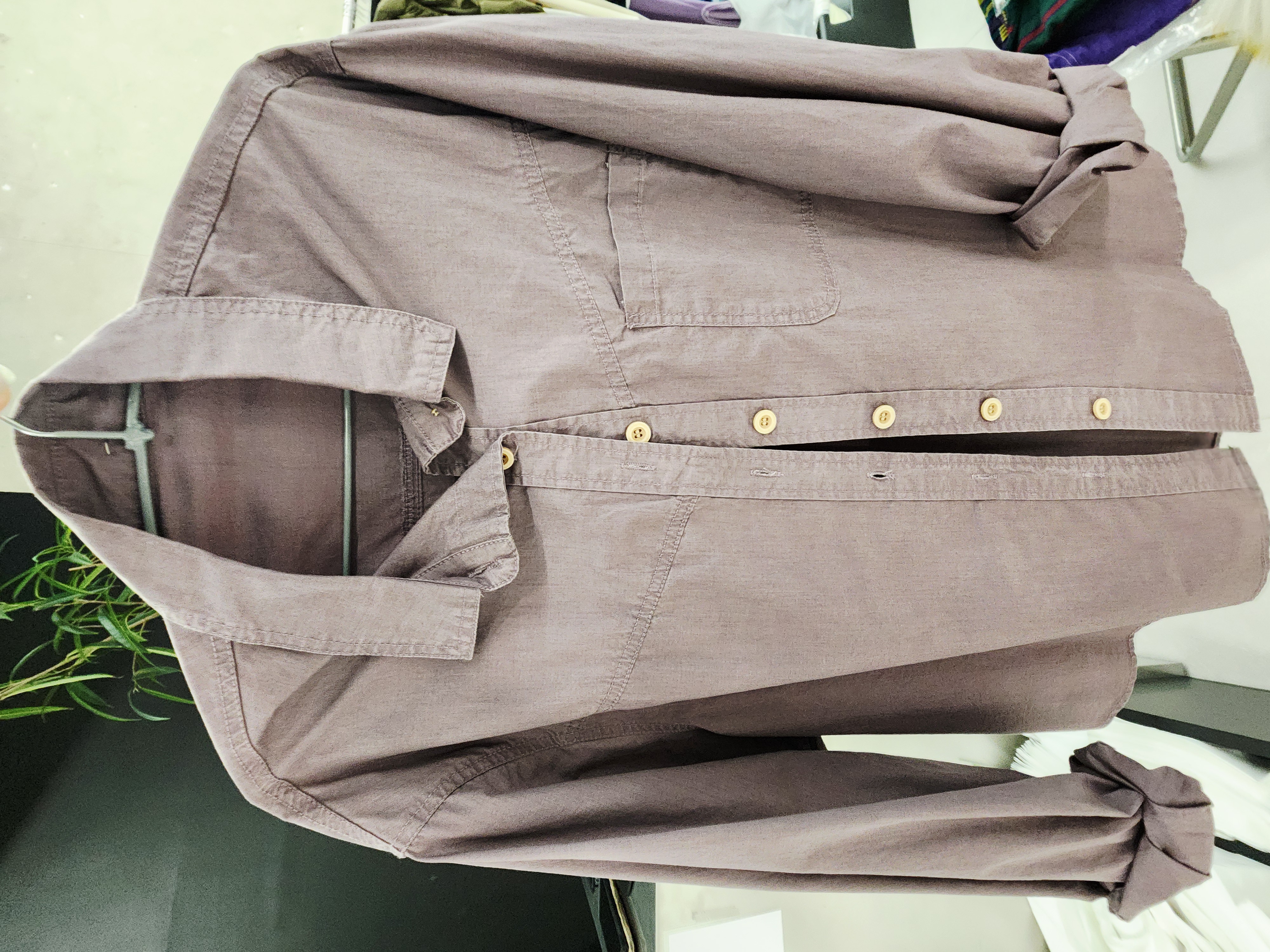 8811K LAVENDER CASUAL, LINEN SHIRT, RELAXED FIT, with WOODEN BUTTONS