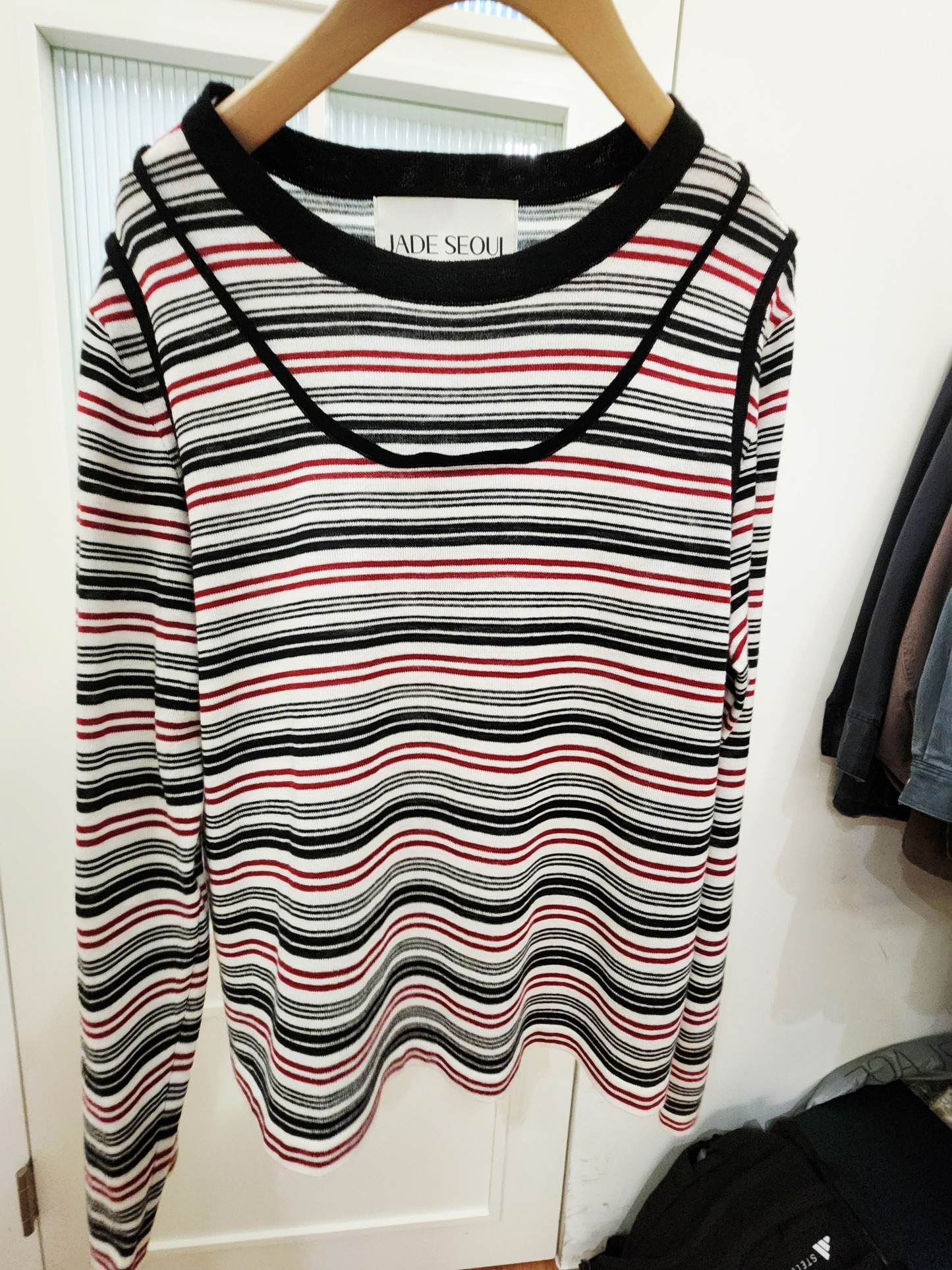 8480K RED BLACK CASUAL, STRIPED SWEATER, RELAXED FIT, WITH CONTRAST TRIM