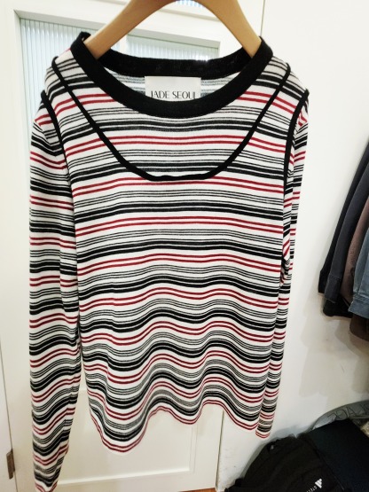8480K RED BLACK CASUAL, STRIPED SWEATER, RELAXED FIT, WITH CONTRAST TRIM