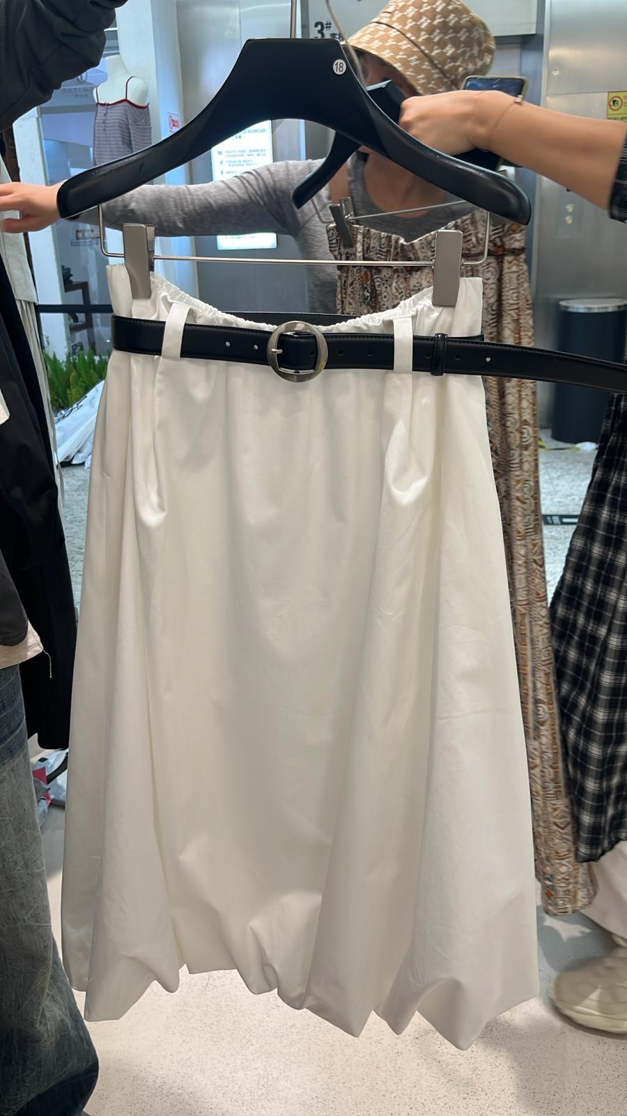 4375S WHITE ELEGANT SKIRT, A-LINE FIT, with BELT DETAIL