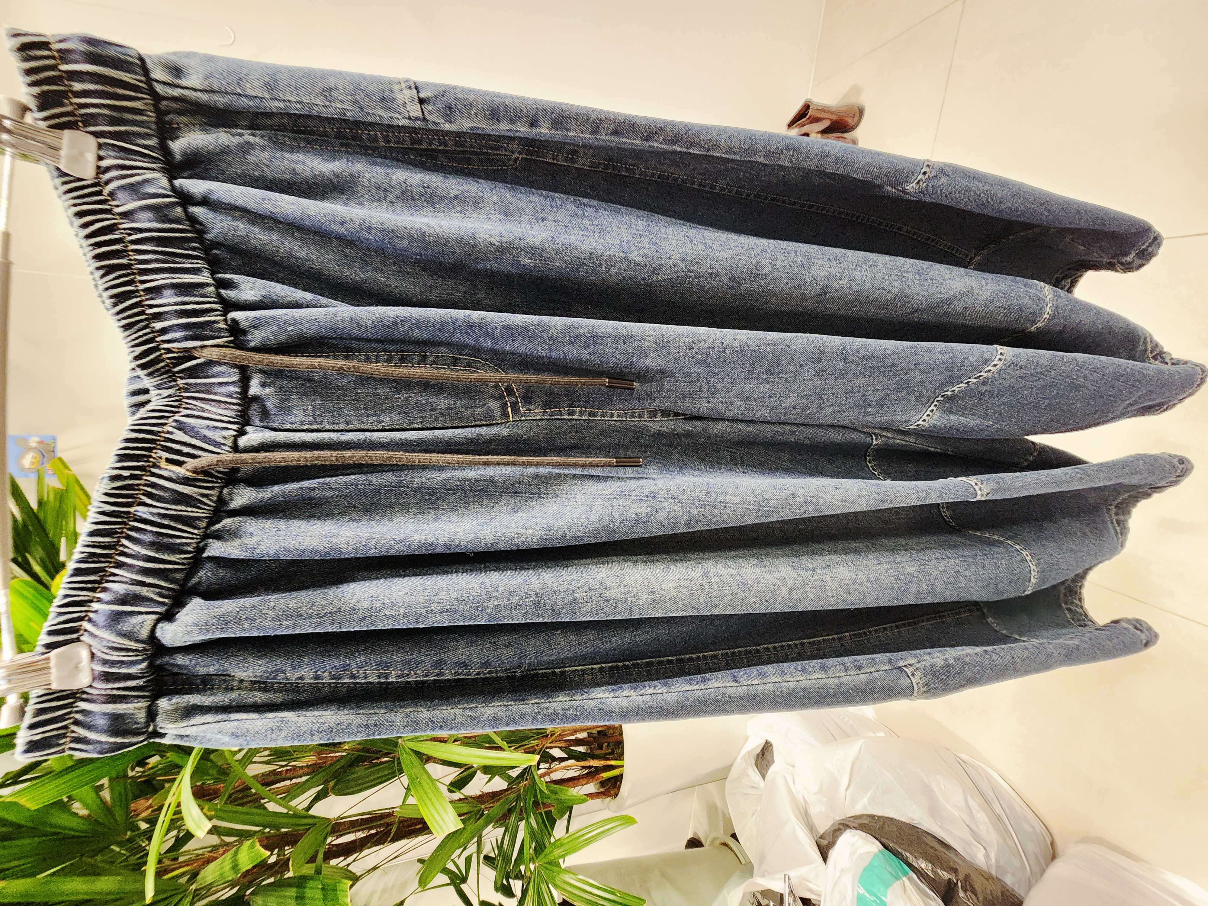 8814K DARK BLUE CASUAL, DENIM TROUSERS, RELAXED FIT, WITH ELASTIC WAISTBAND