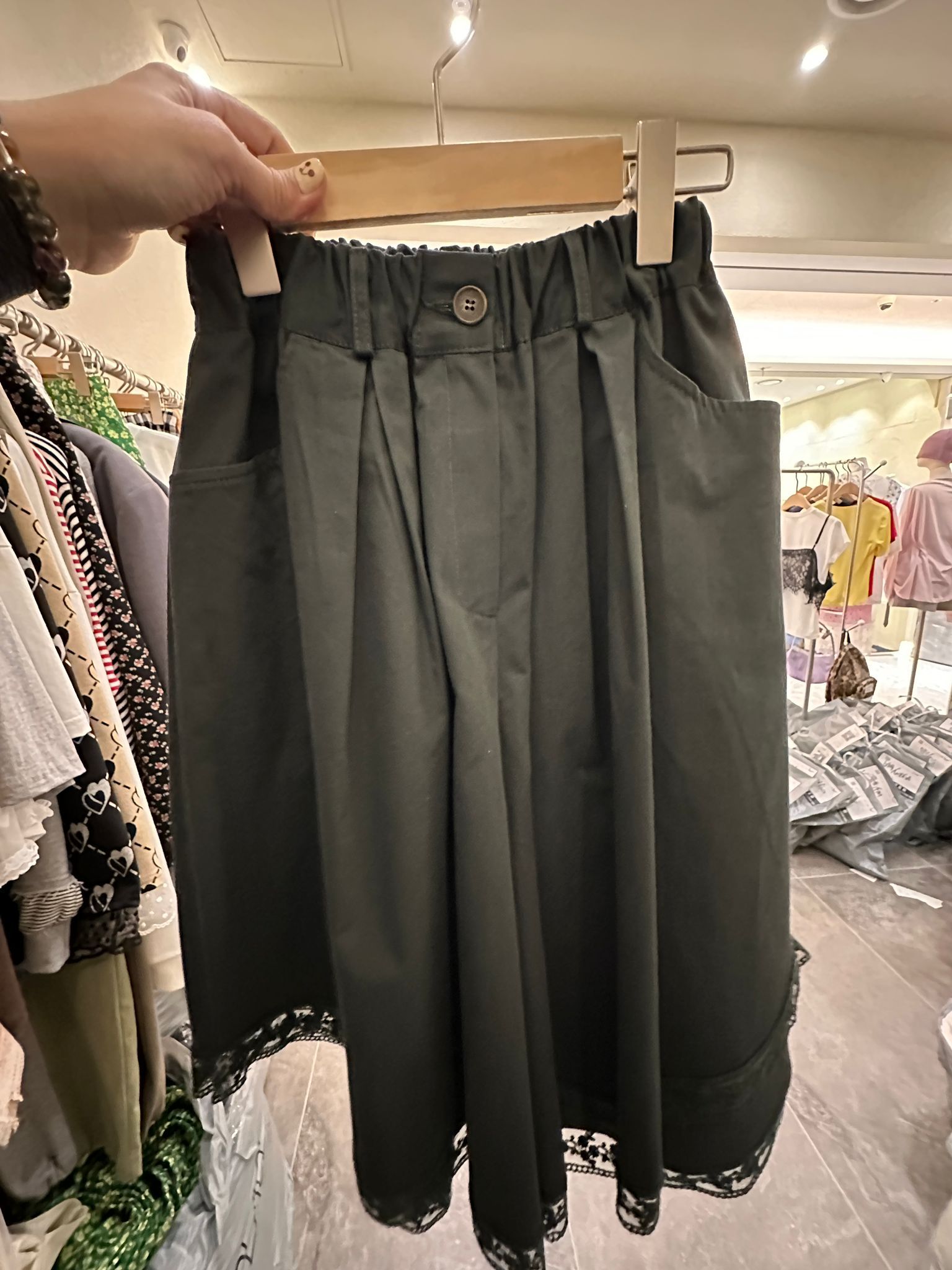 6944S DARK GREY CASUAL, LACE CULOTTES, RELAXED FIT, with LACE HEM