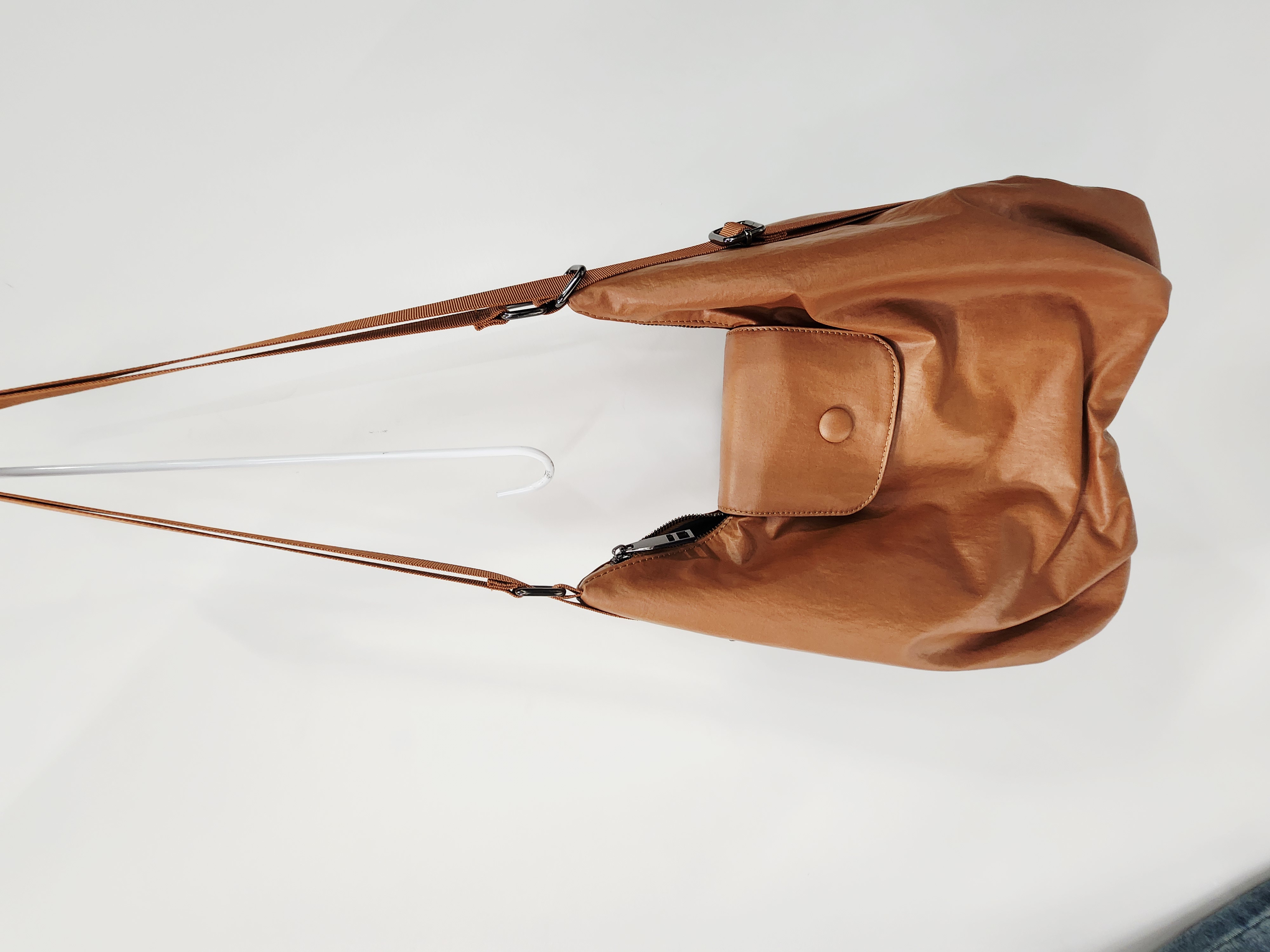 0927T COGNAC BROWN 3-WAY BAG WITH SNAP FLAP POCKET