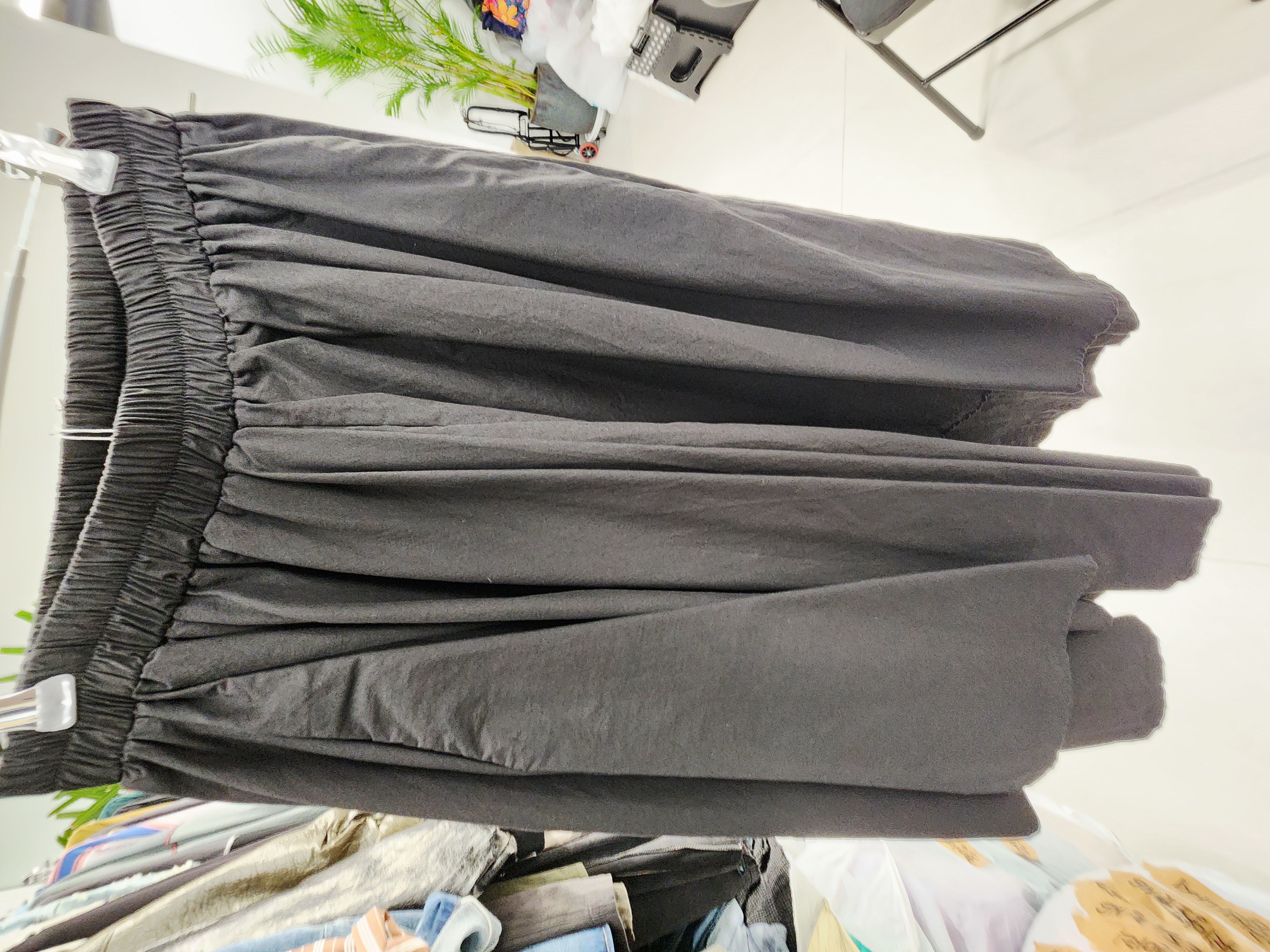 8821K CHARCOAL CASUAL, LINEN CULOTTES WITH LAYERS, RELAXED FIT, with ELASTIC WAISTBAND