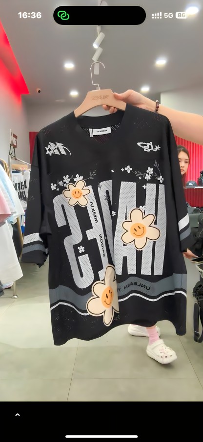 6830 BLACK MESH JERSEY TOP WITH FLORAL PRINT