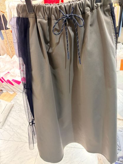 4678J GRAY MINIMALIST SKIRT, RELAXED FIT, WITH SHEER PANEL DETAIL