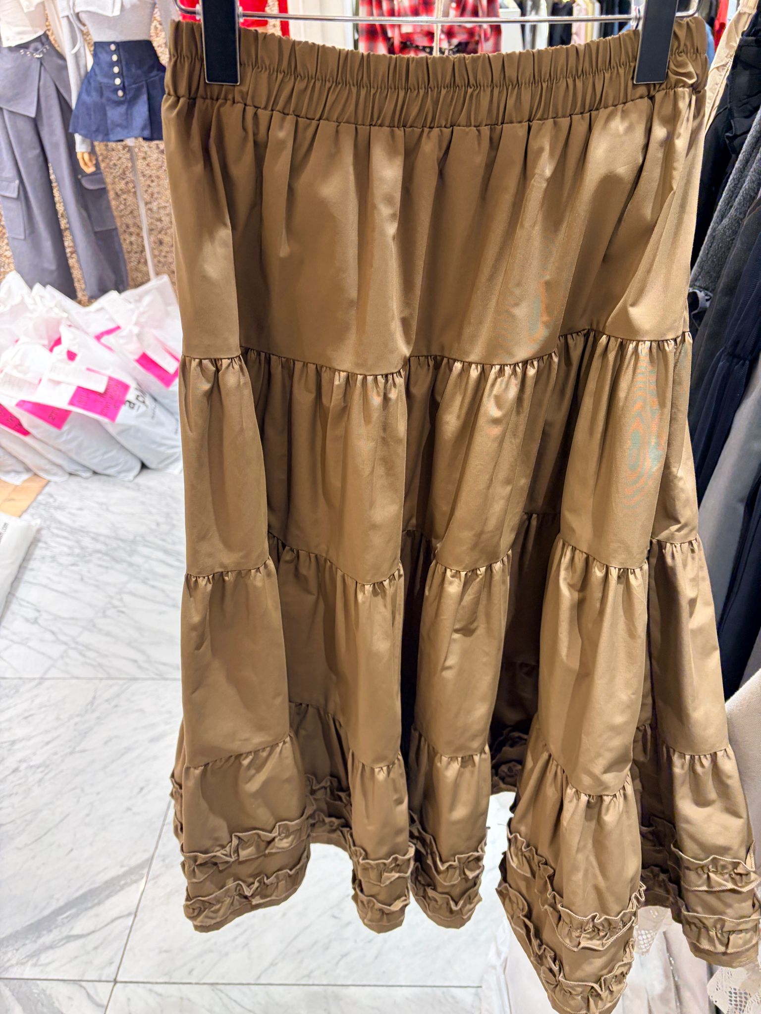 4687J CAMEL TIERED RUFFLED ELASTIC SKIRT