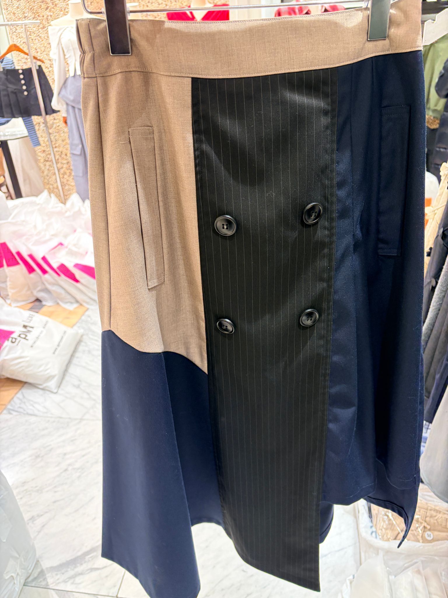 4689J BEIGE VINTAGE, STRIPED SKIRT, A-LINE FIT, WITH CONTRAST PANELING