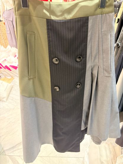 4690J OLIVE VINTAGE, STRIPED SKIRT, A-LINE FIT, WITH DOUBLE-BREASTED BUTTONS