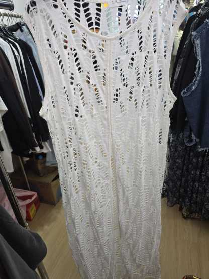 6026J WHITE BOHO, CROCHET DRESS, LOOSE FIT, WITH OPEN KNIT PATTERN