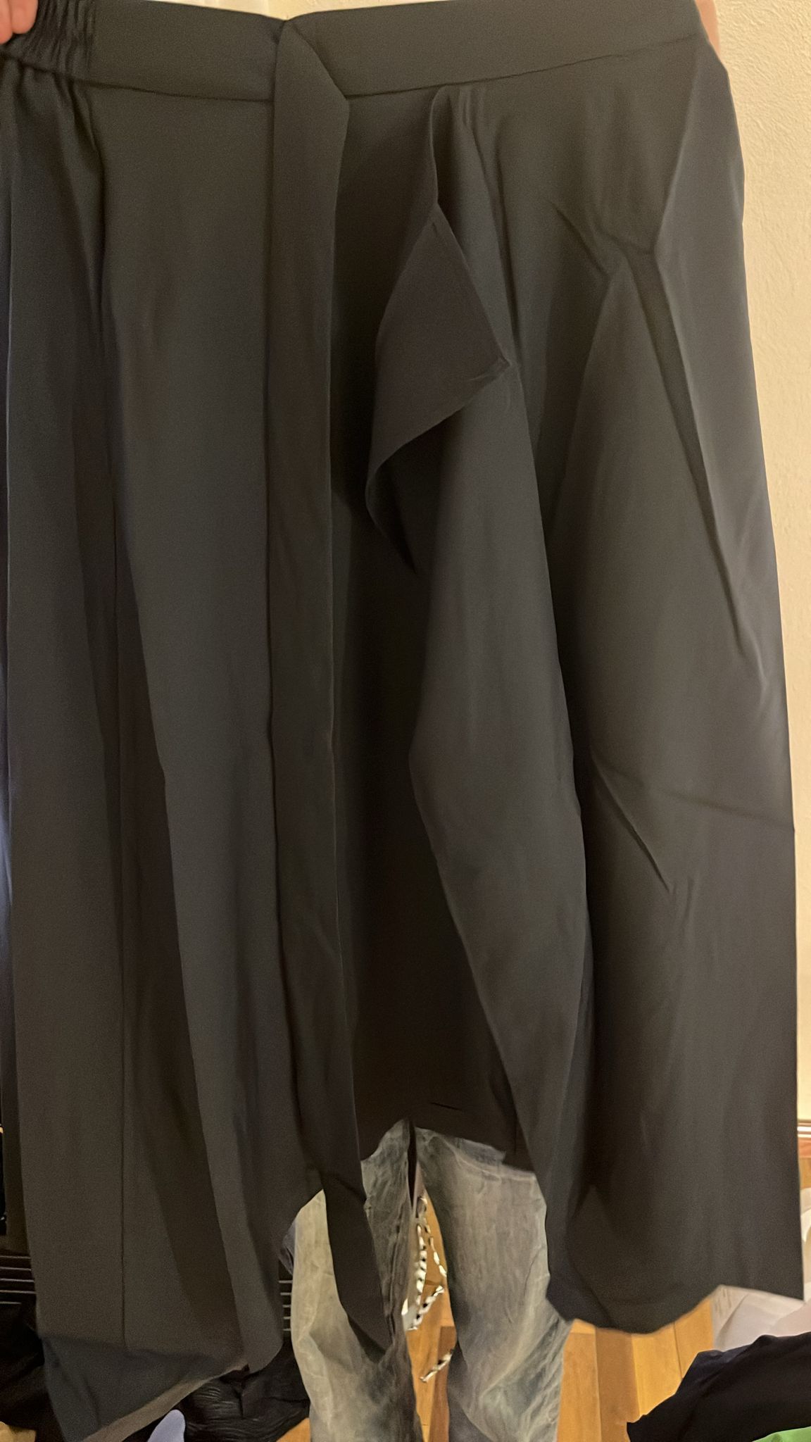 3731S BLACK CASUAL SKIRT WITH SASH DESIGN