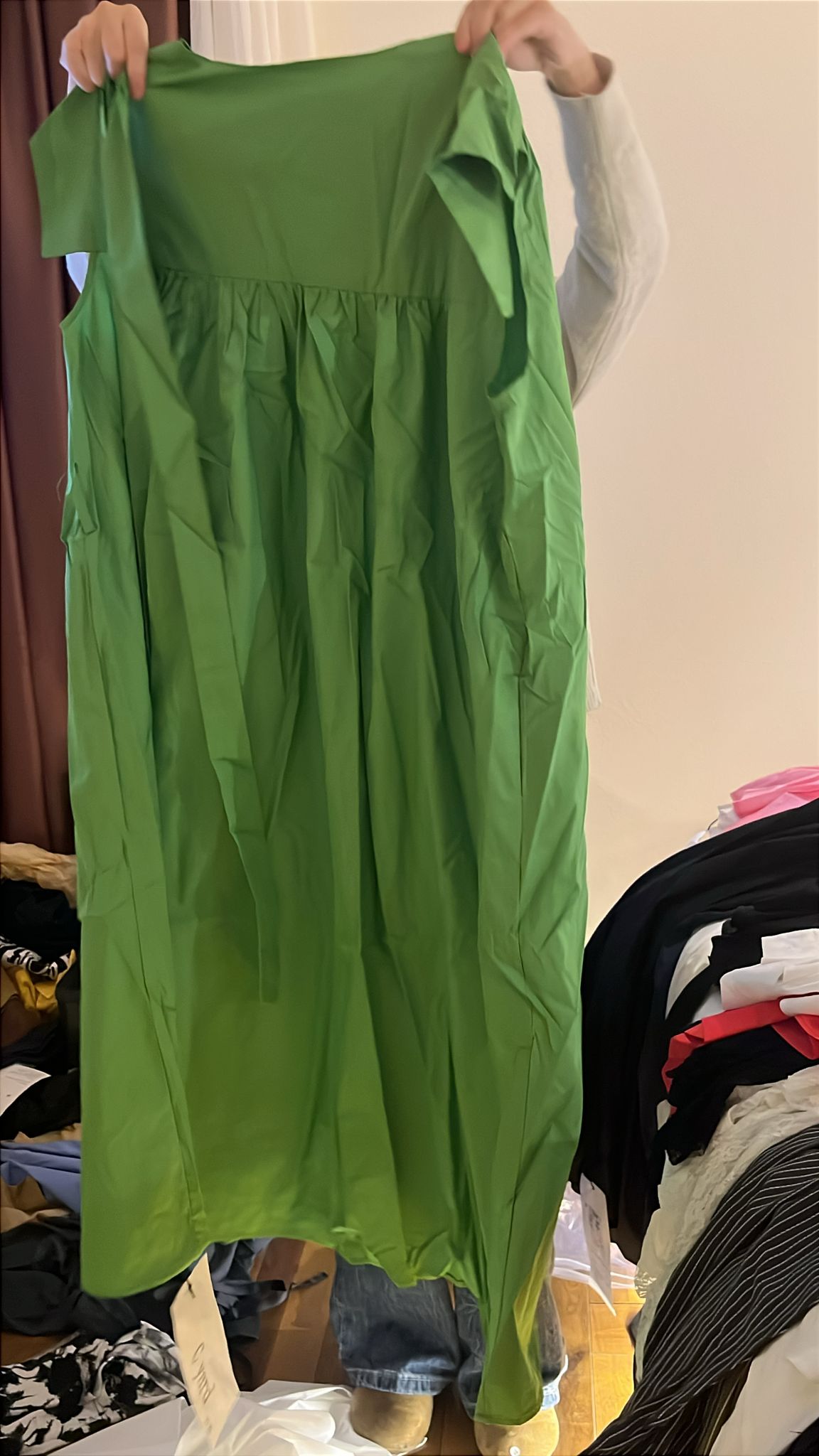 3766S GREEN SHORT SLEEVE LONG DRESS