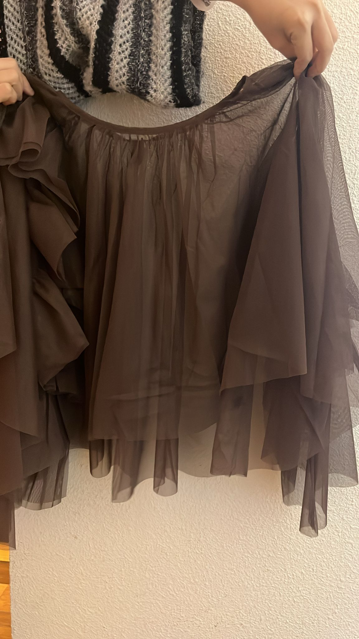 3807S BROWN BOHO BLOUSE, FLOWY FIT, with LAYERED TULLE