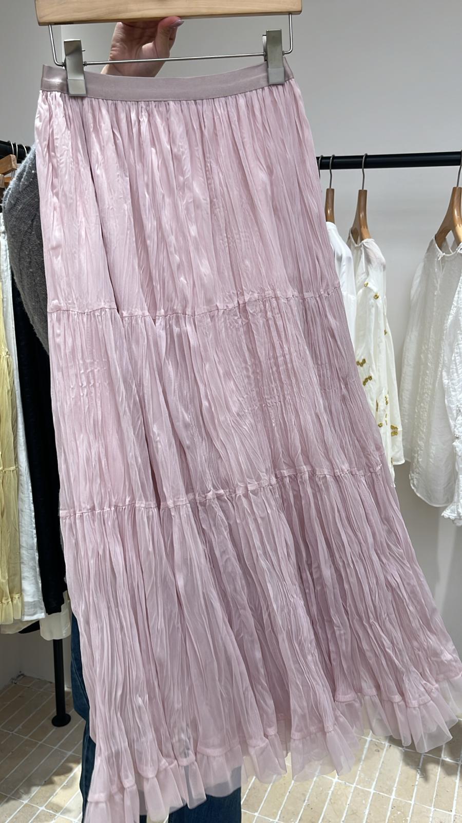 3936S PINK BOHO SKIRT, FLOWY FIT, with TIERED RUFFLES