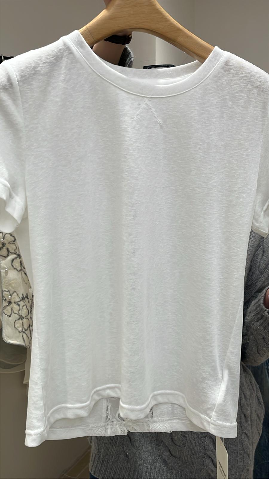 3956S WHITE CREW NECK SHIRT TOP WITH BACK LACE DESIGN