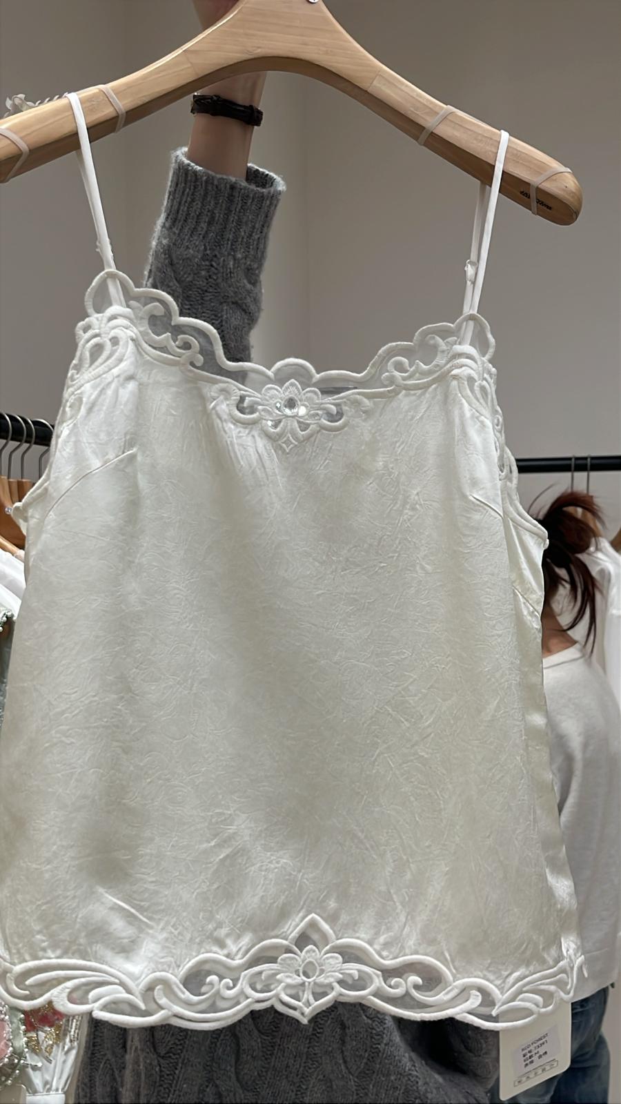 3964S IVORY CAMISOLE TOP WITH SHEER EMBROIDERY