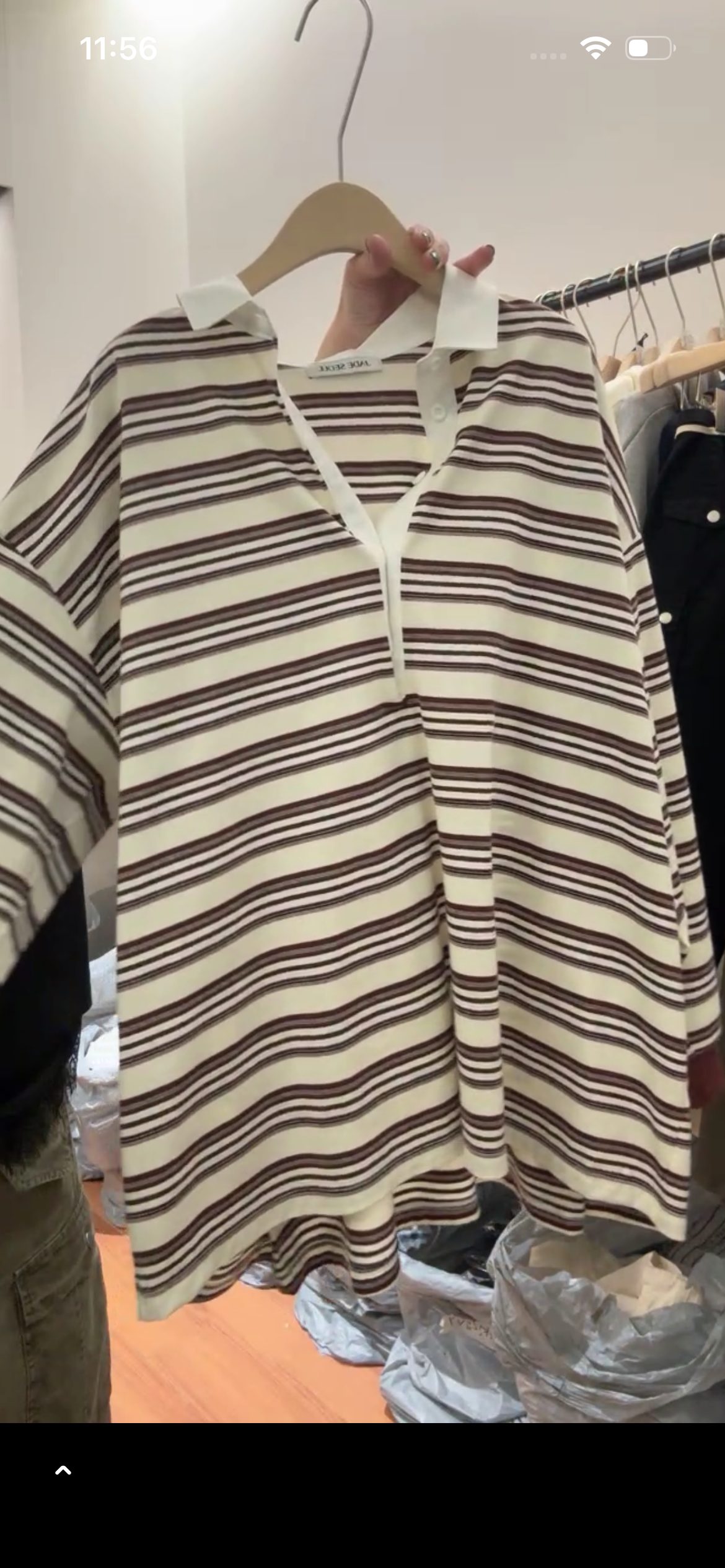 7950J BROWN STRIPES OVERSIZED COLLARED LONG SLEEVE TOP