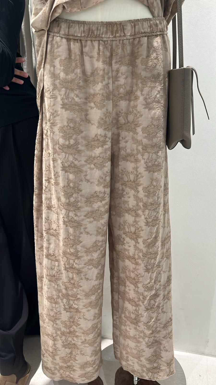 4352S BEIGE BOHO, FLORAL TROUSERS, RELAXED FIT, with TEXTURED PATTERN