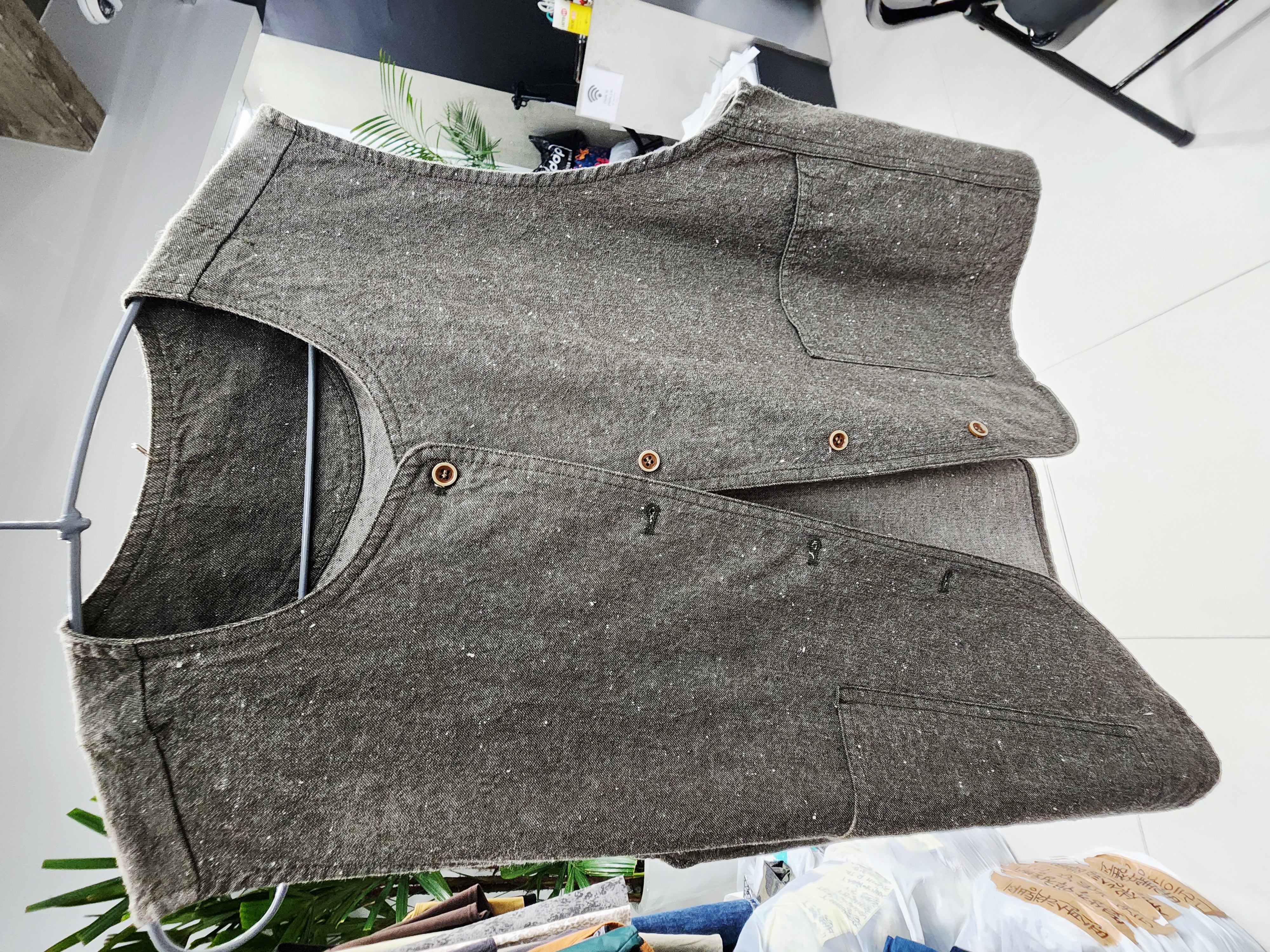 8801K GREEN VINTAGE, LINEN VEST, RELAXED FIT, with BUTTON FRONT