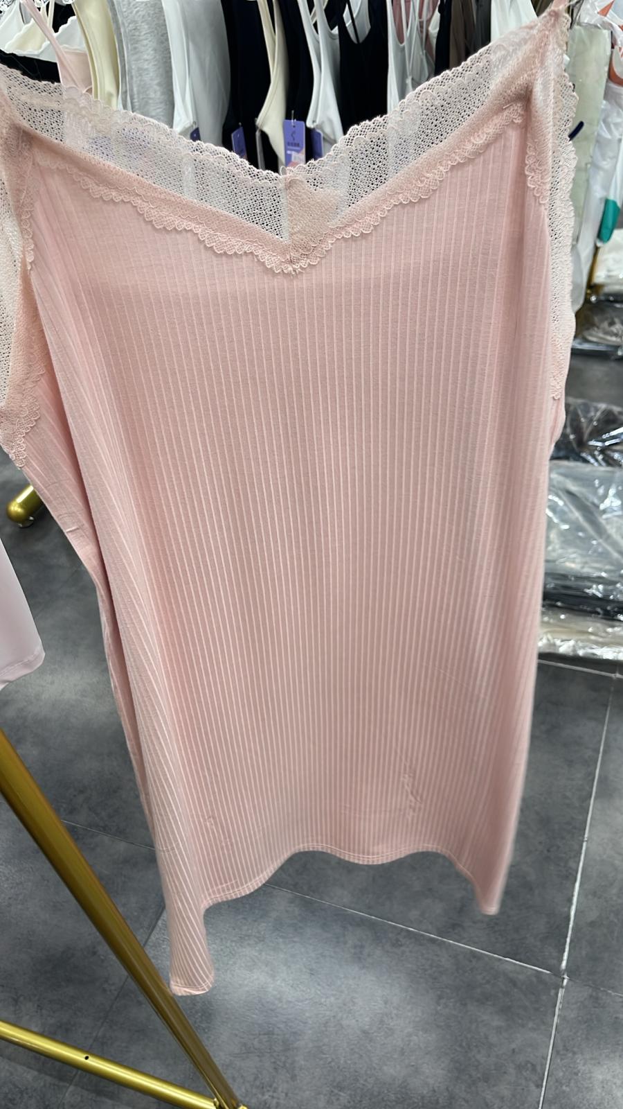 4109S PINK CASUAL, RIBBED, LACE CAMISOLE DRESS, SLIM FIT, with LACE TRIM