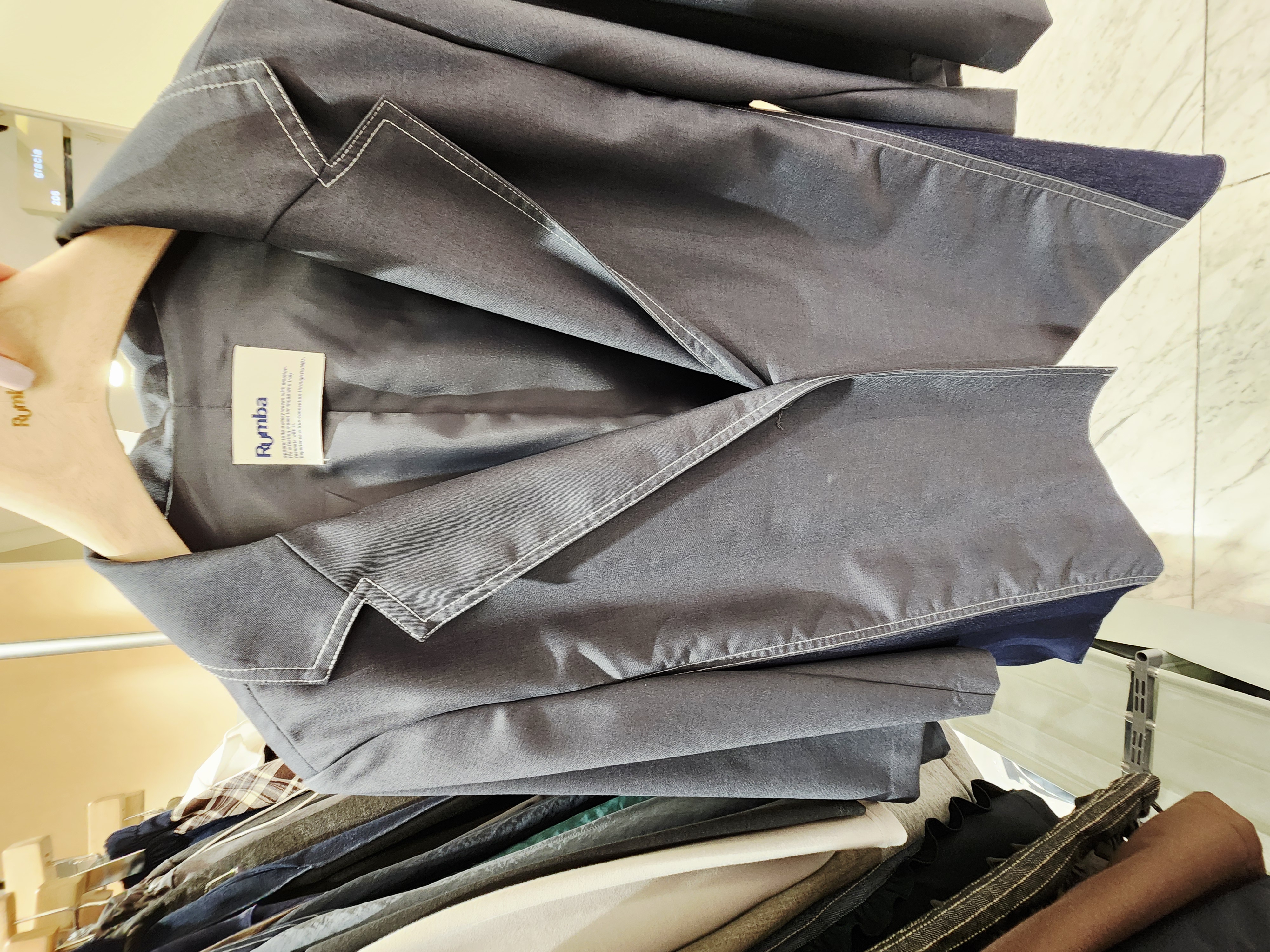 0976T DARK GREY BLAZER WITH CONTRAST STITCHING NOTCHED LAPELS