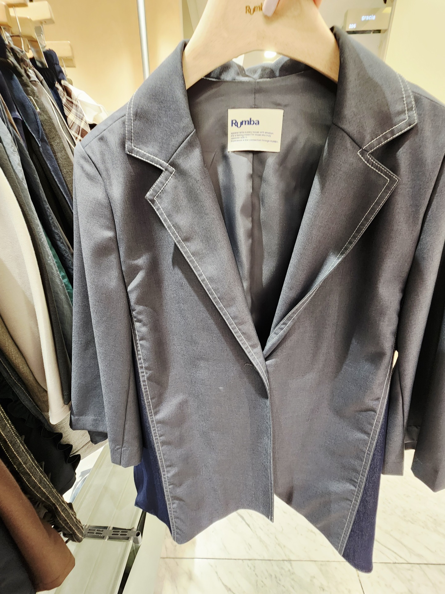 0976T DARK GREY BLAZER WITH CONTRAST STITCHING NOTCHED LAPELS