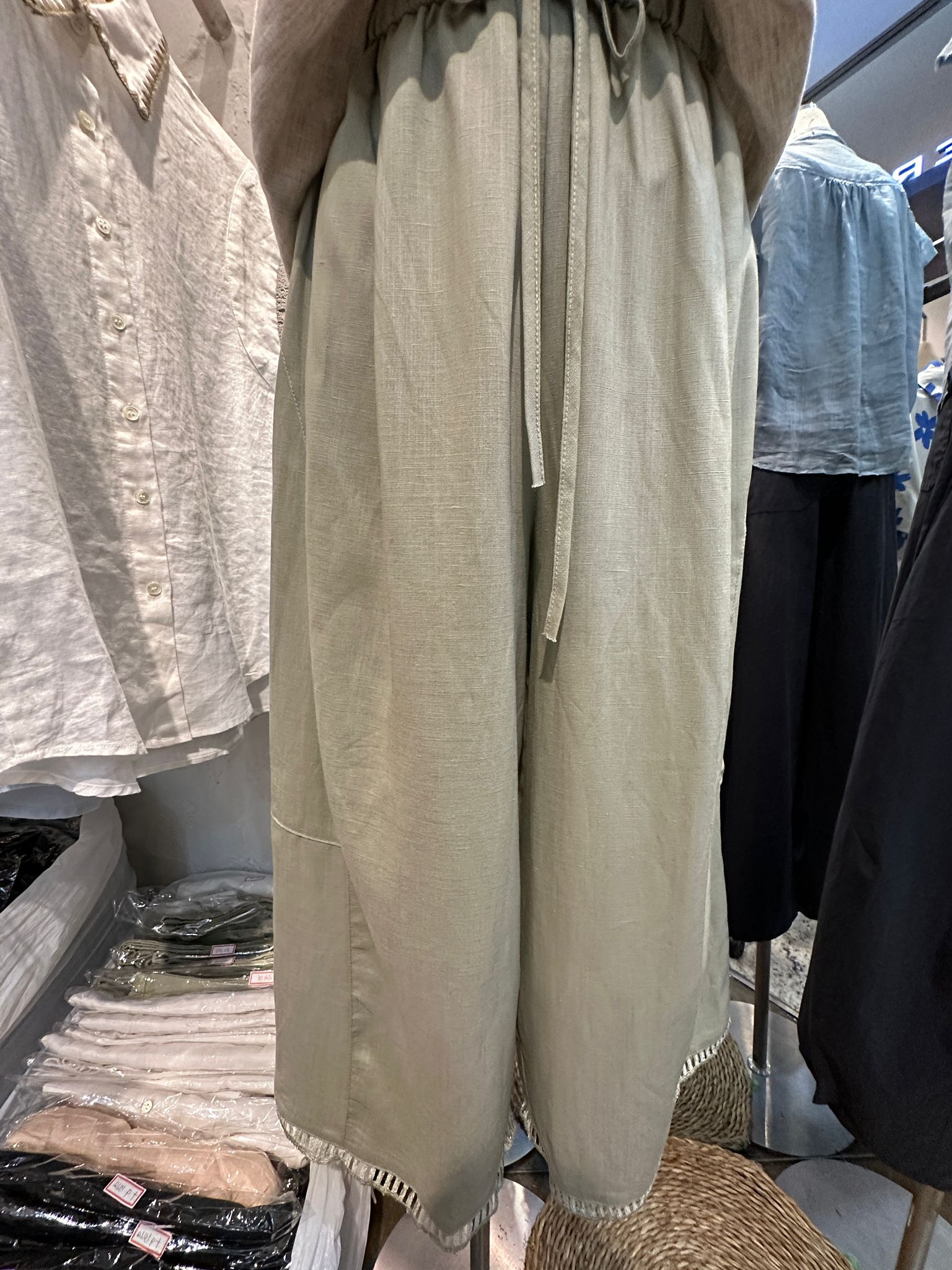 7009S LIGHT GREEN MINIMALIST, LINEN CULOTTES, RELAXED FIT, with DRAWSTRING WAIST