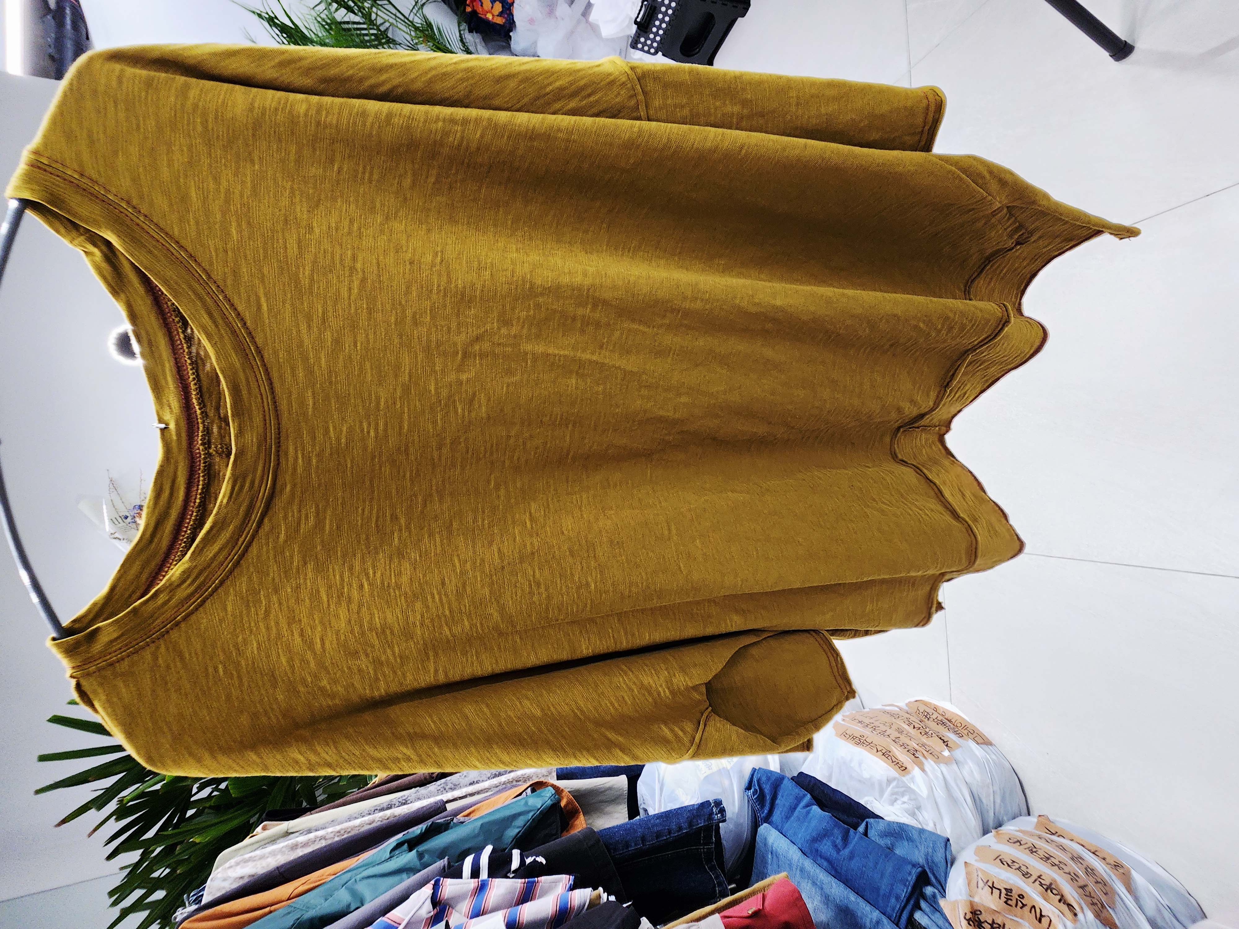 8815K MUSTARD CASUAL SWEATER, RELAXED FIT, with ASYMMETRICAL HEM