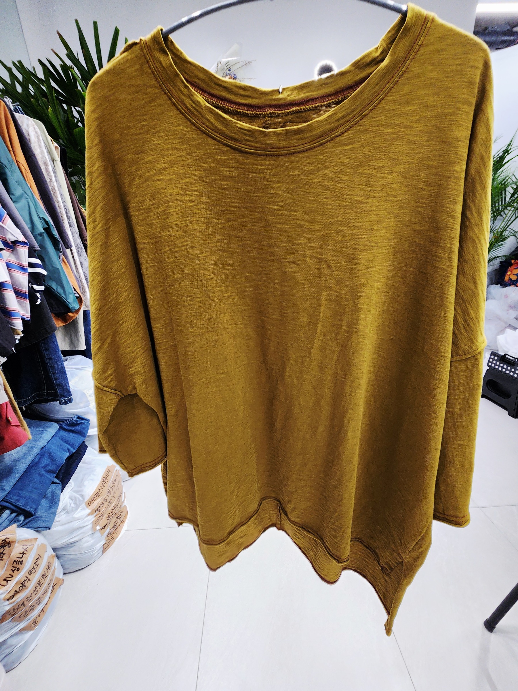 8815K MUSTARD CASUAL SWEATER, RELAXED FIT, with ASYMMETRICAL HEM
