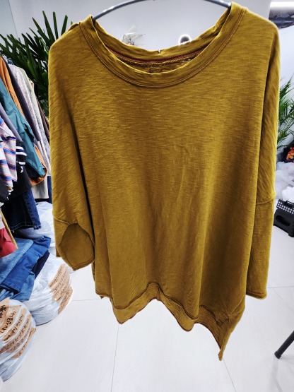 8815K MUSTARD CASUAL SWEATER, RELAXED FIT, with ASYMMETRICAL HEM