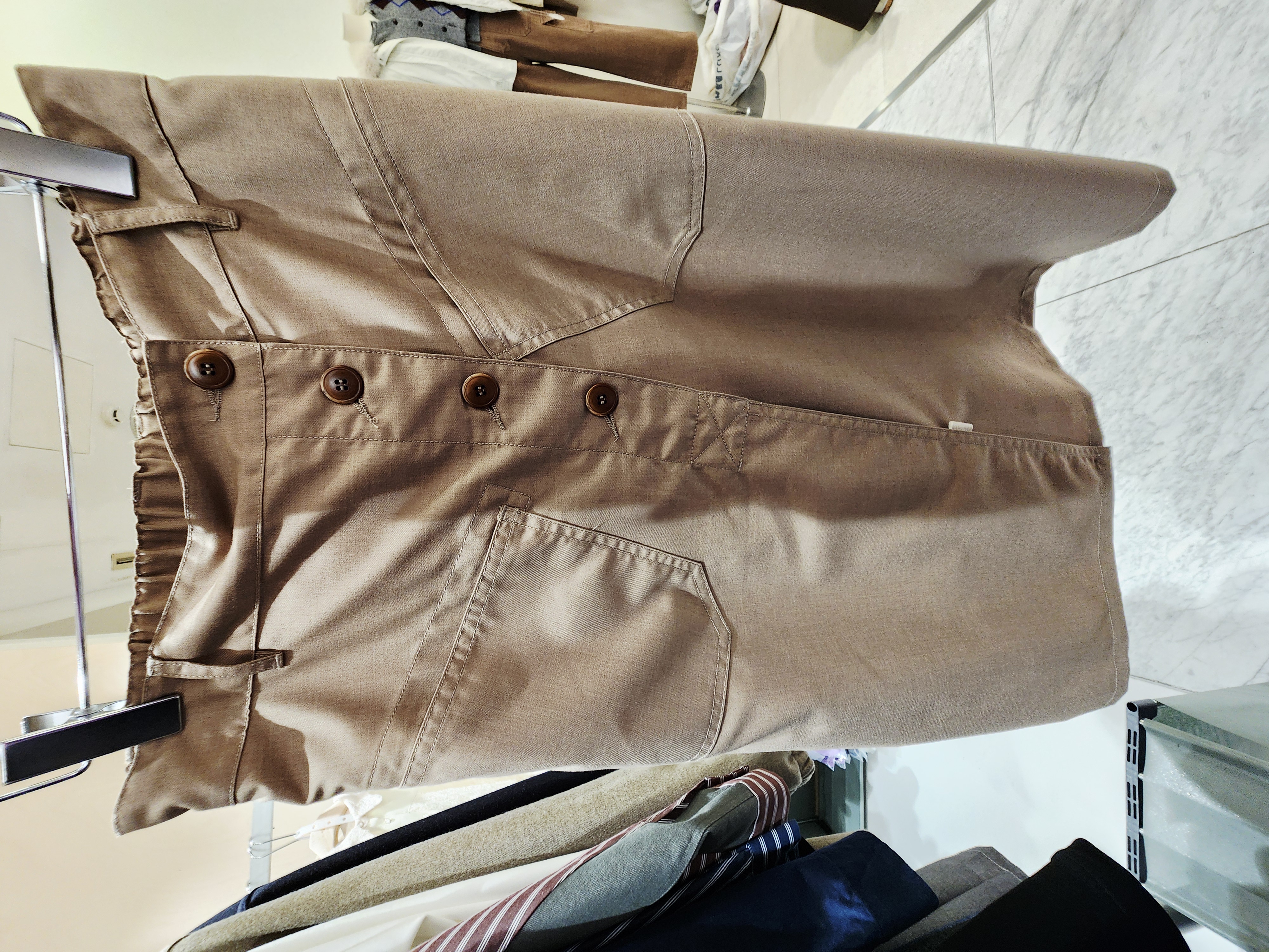0967T BROWN SKIRT WITH FRONT BUTTONS AND PATCH POCKETS