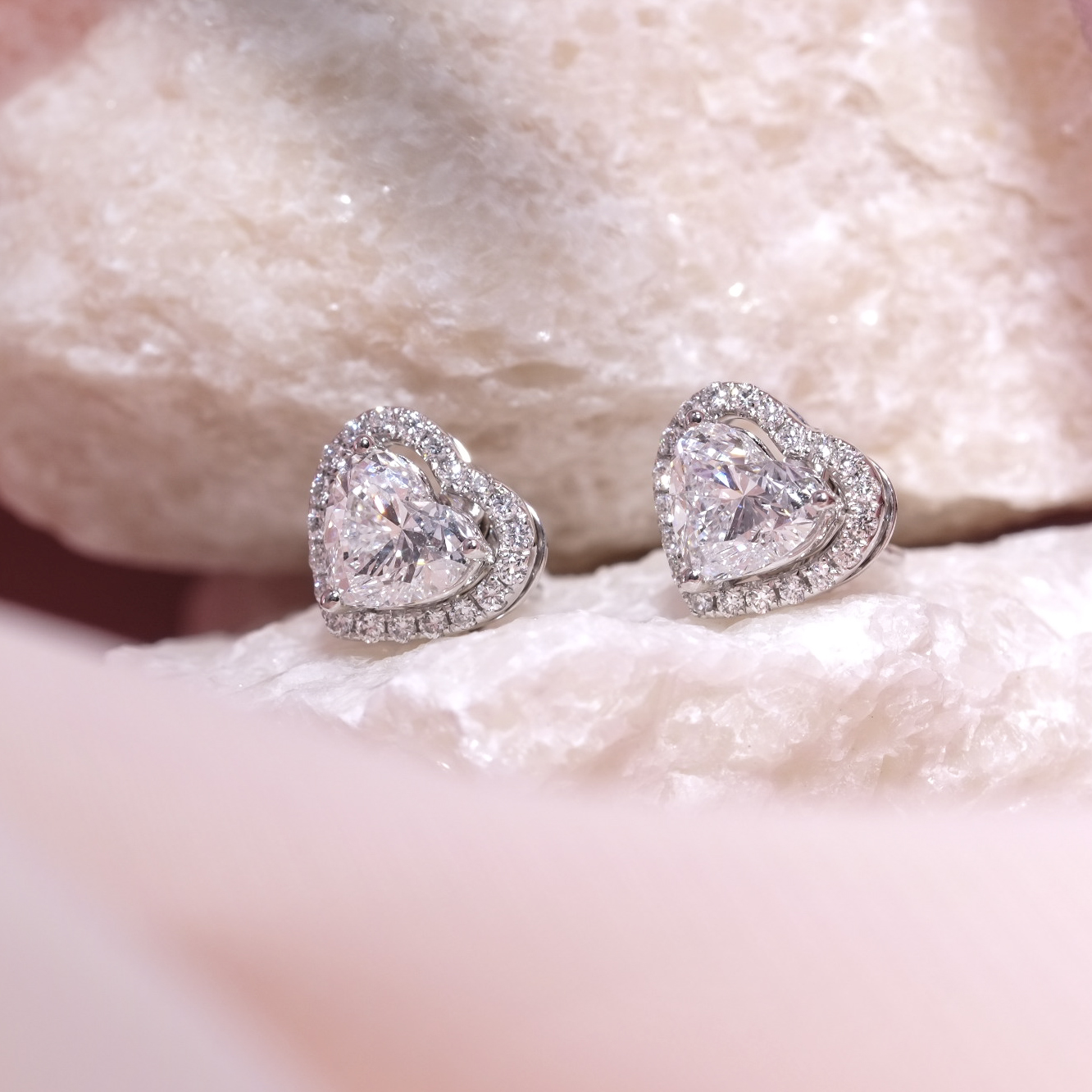 光環心形培育鑽石三戴耳環