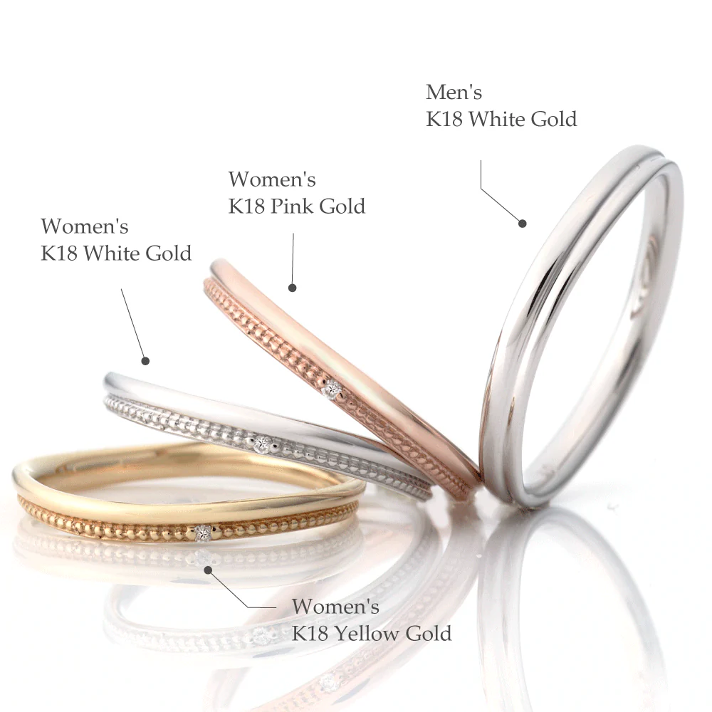 Ankhore Cara 戒指材質細節，包含 K18 White Gold, Pink Gold, Yellow Gold 選項