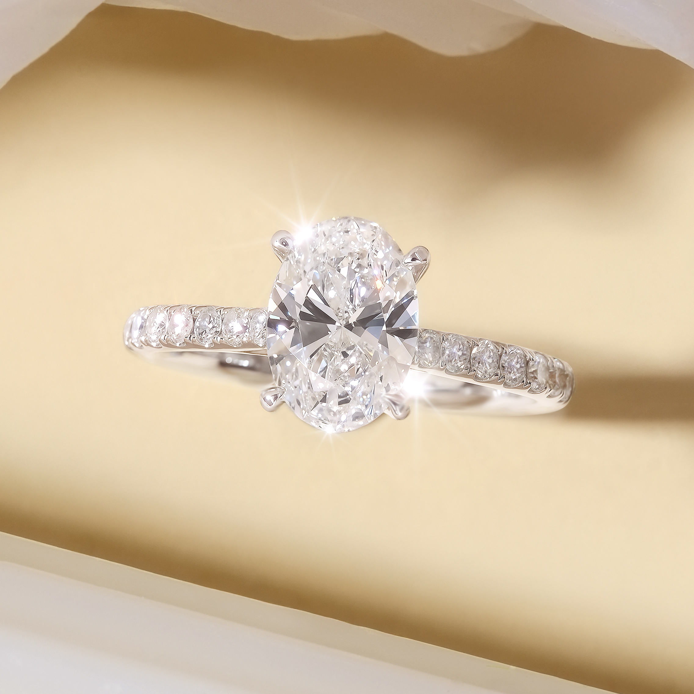 1.50ct D VVS2 橢圓形培育鑽石18K白金戒指 (附證書)