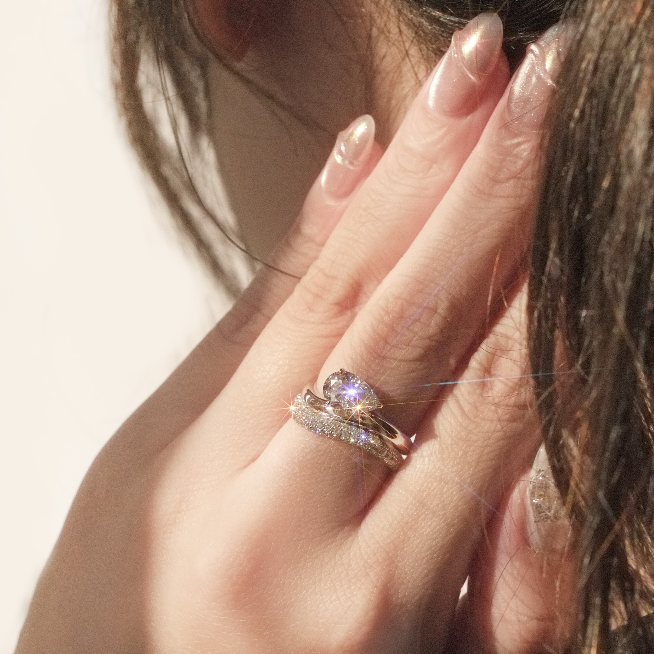 1.56ct D VS1 梨形培育鑽石18K白金套裝戒指 (附證書)