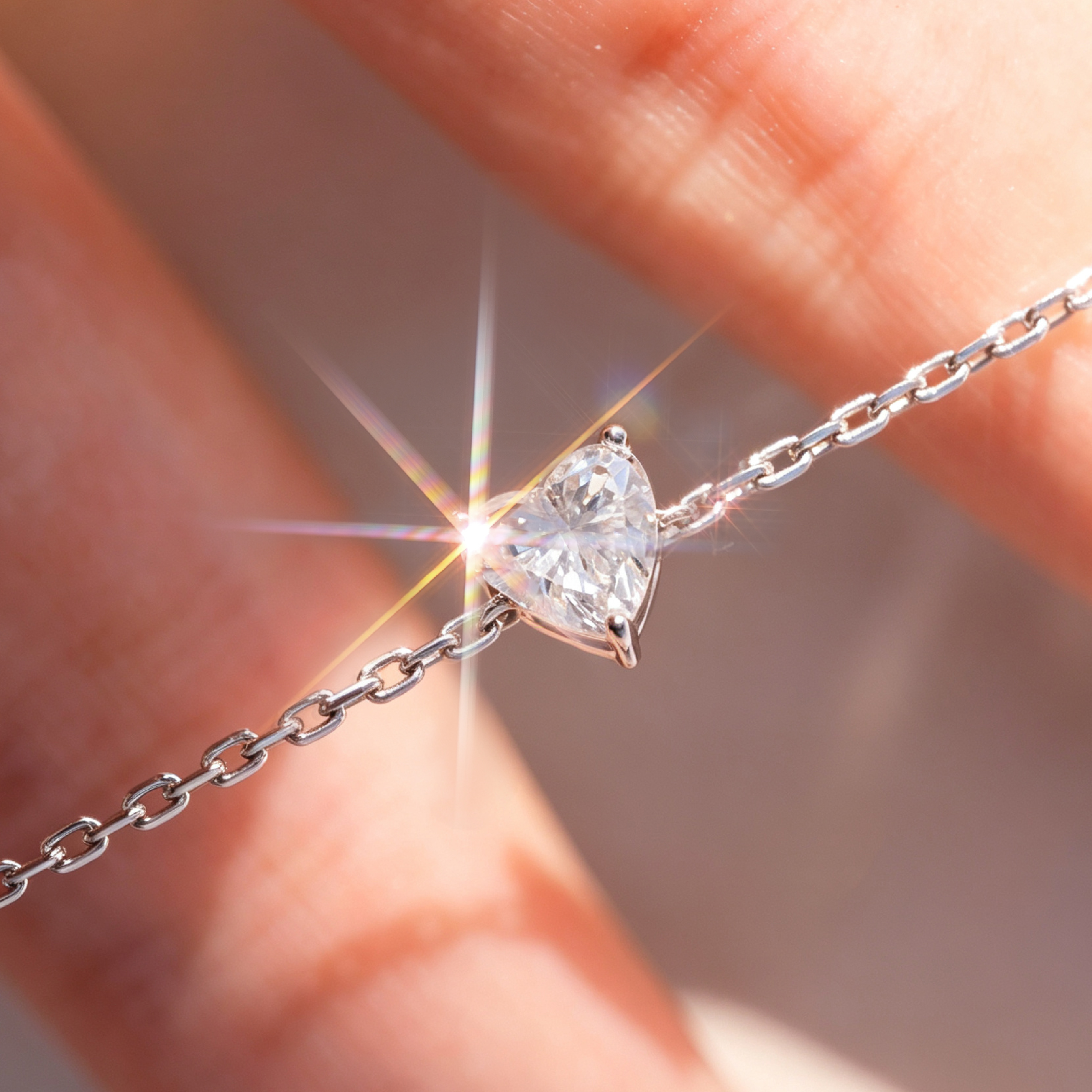 0.5ct 心形單鑽培育鑽石18K白金手鏈