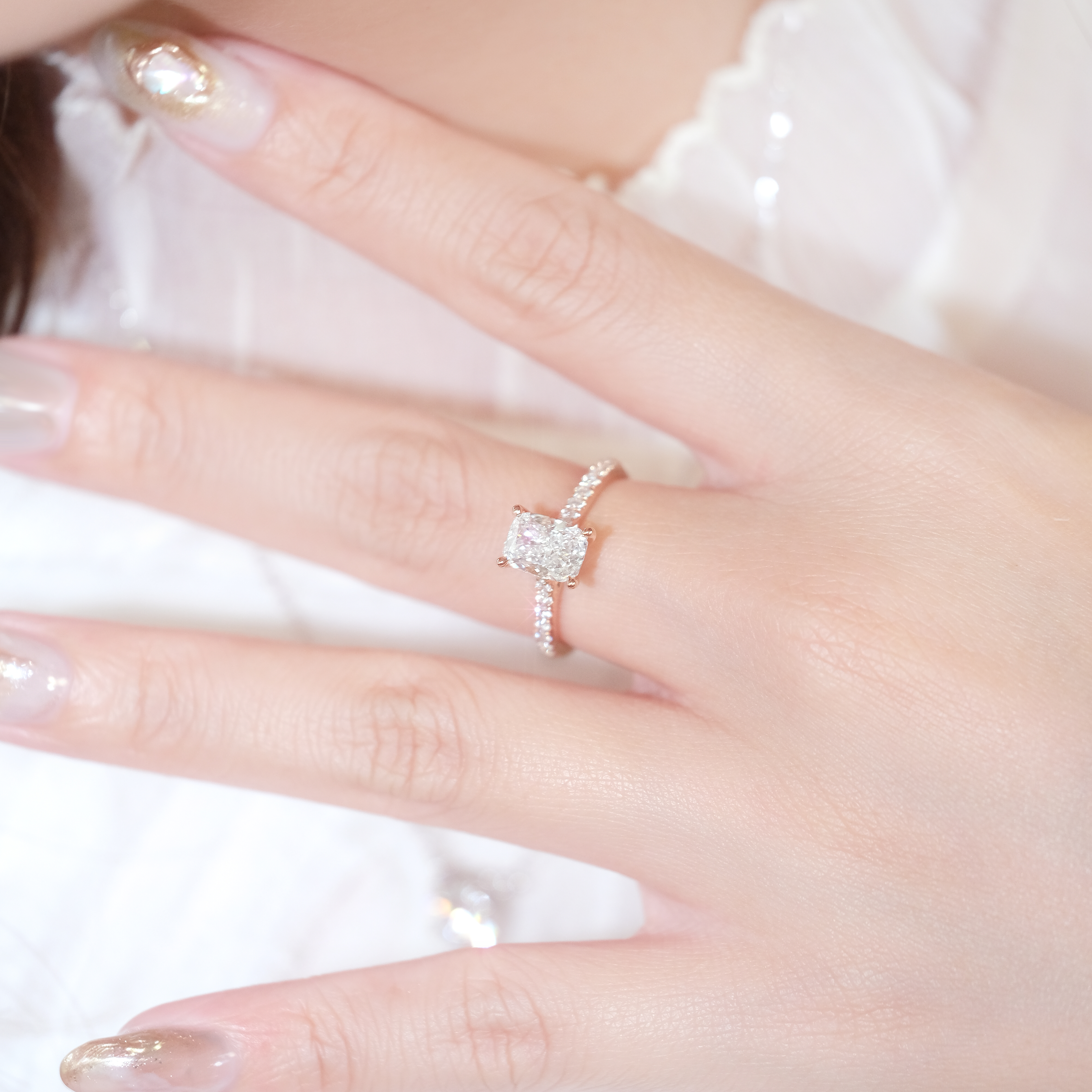 1.54ct E VS1 枕形培育鑽石18K玫瑰金戒指