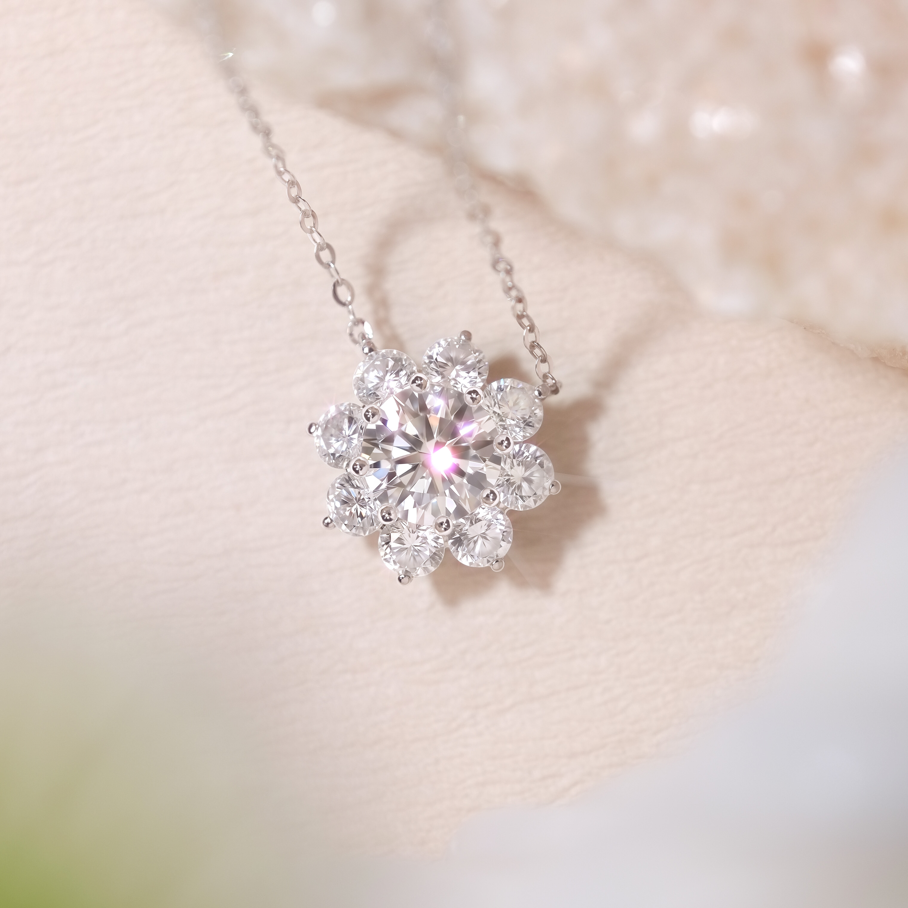 太陽花圍鑽培育鑽石頸鏈