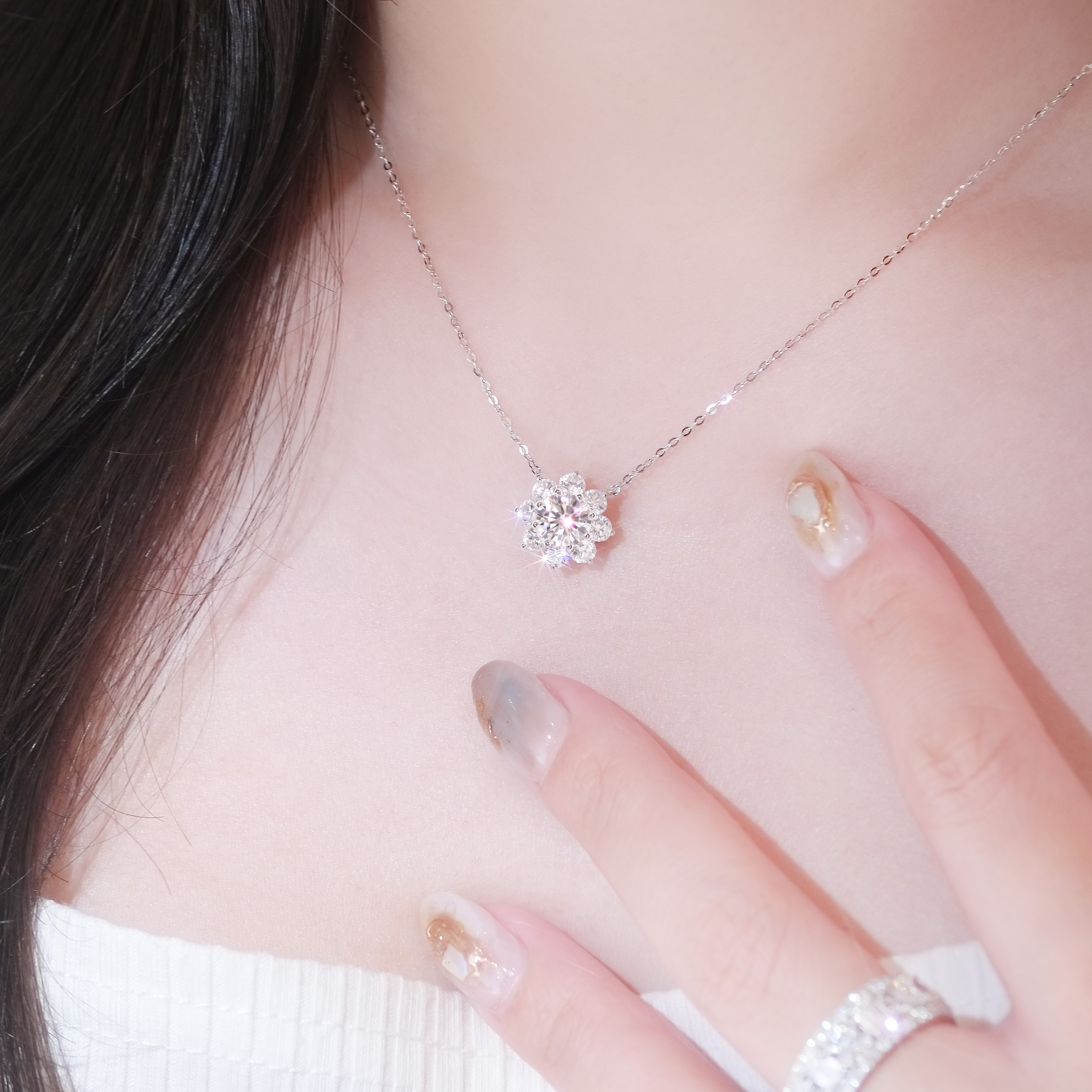 太陽花圍鑽培育鑽石頸鏈