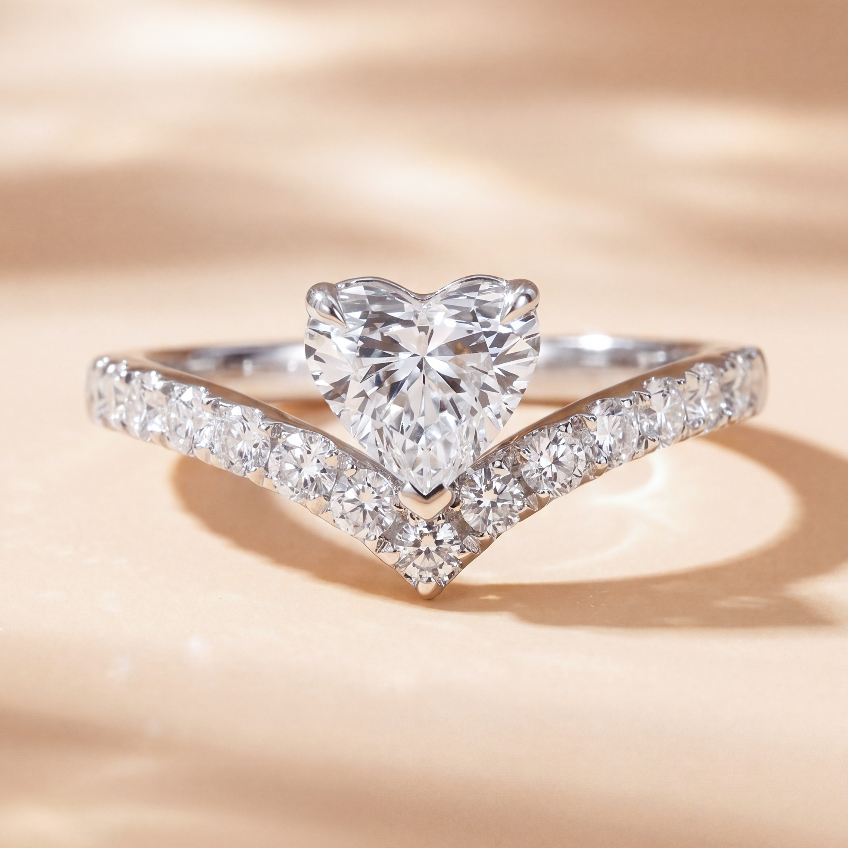 Diabond Heart Shaped Wishbone Lab Grown Diamond Engagement Ring