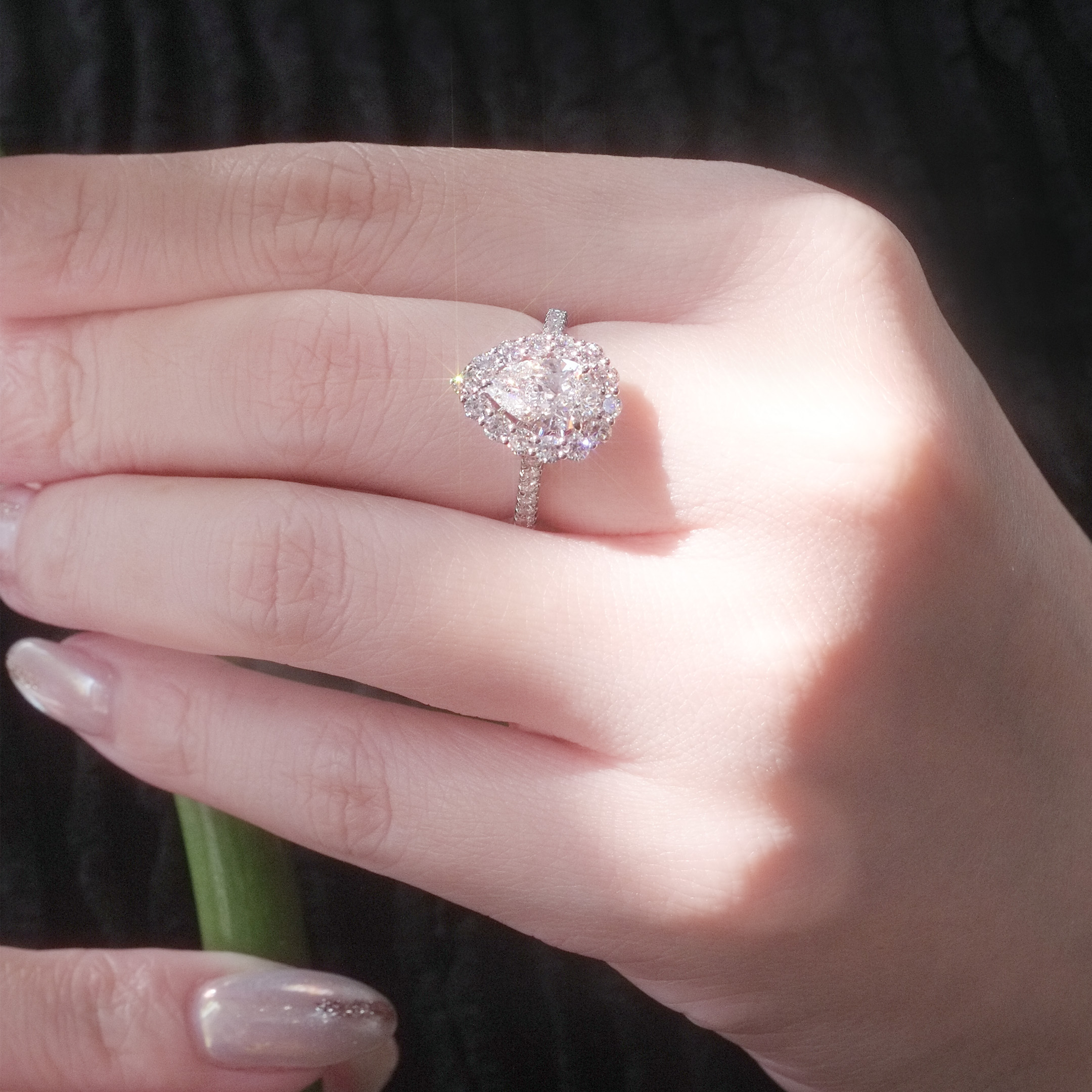 1.50ct D VVS2 梨形培育鑽石18K白金戒指