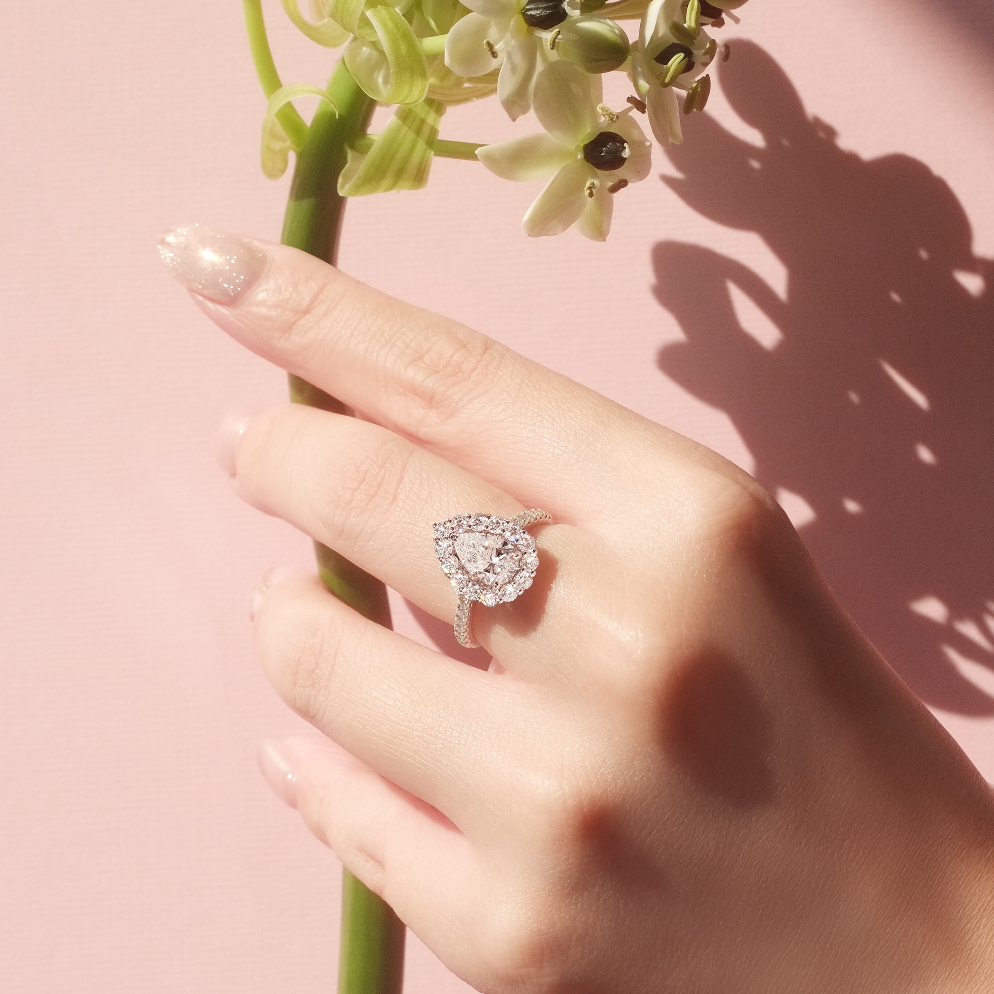 1.50ct D VVS2 梨形培育鑽石18K白金戒指