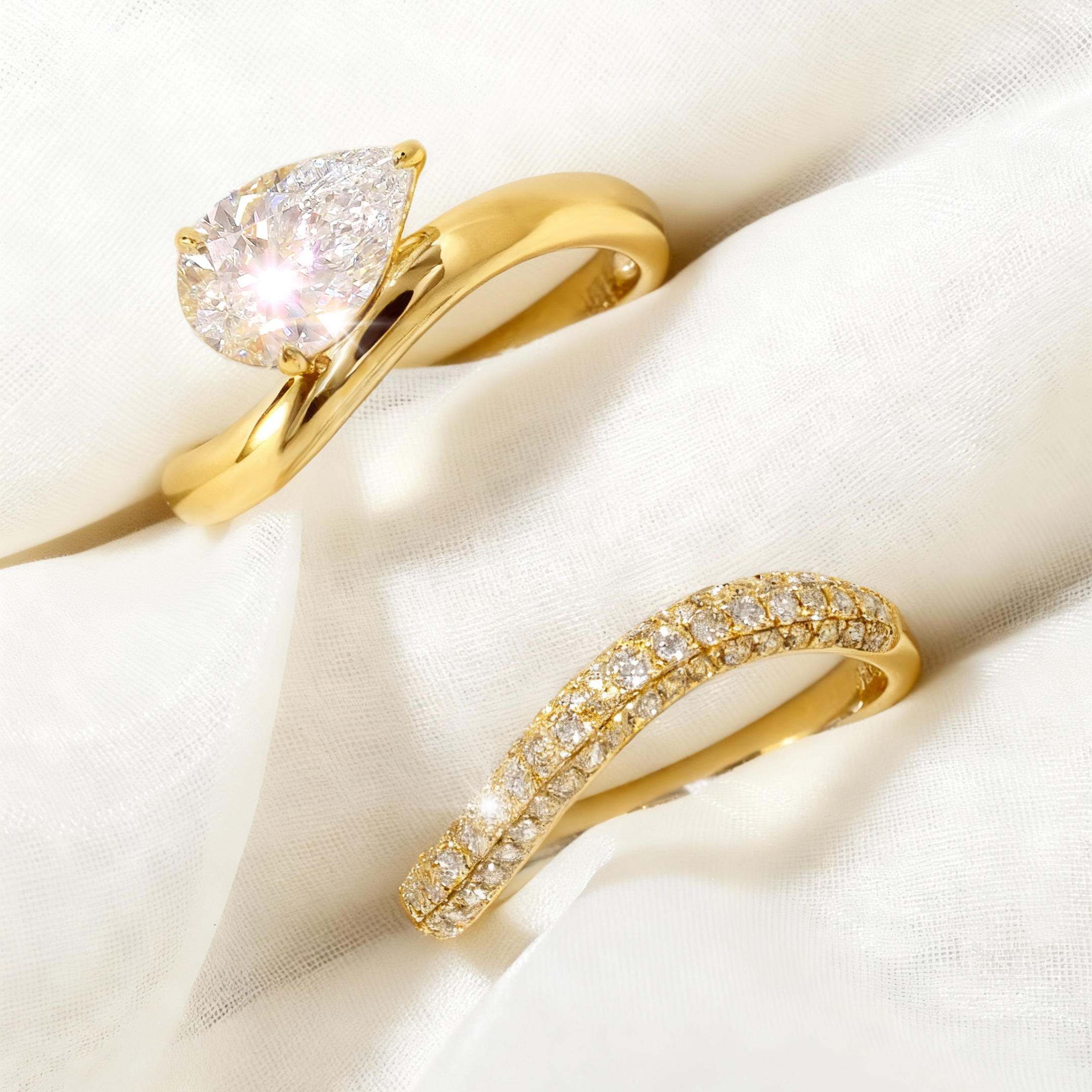 1.50ct F VVS2 梨形培育鑽石18K黃金套裝戒指 (附證書)