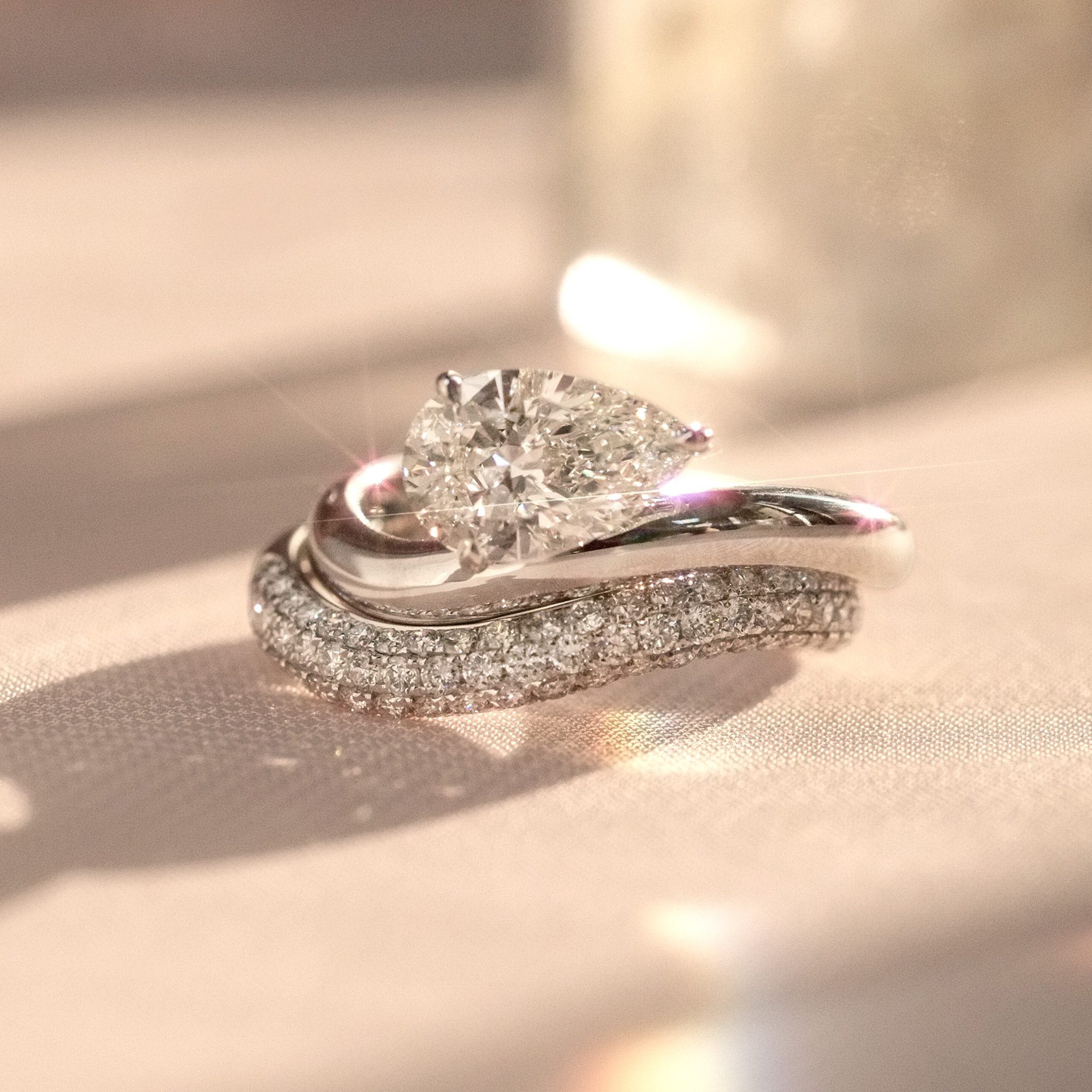 1.56ct D VS1 梨形培育鑽石18K白金套裝戒指 (附證書)